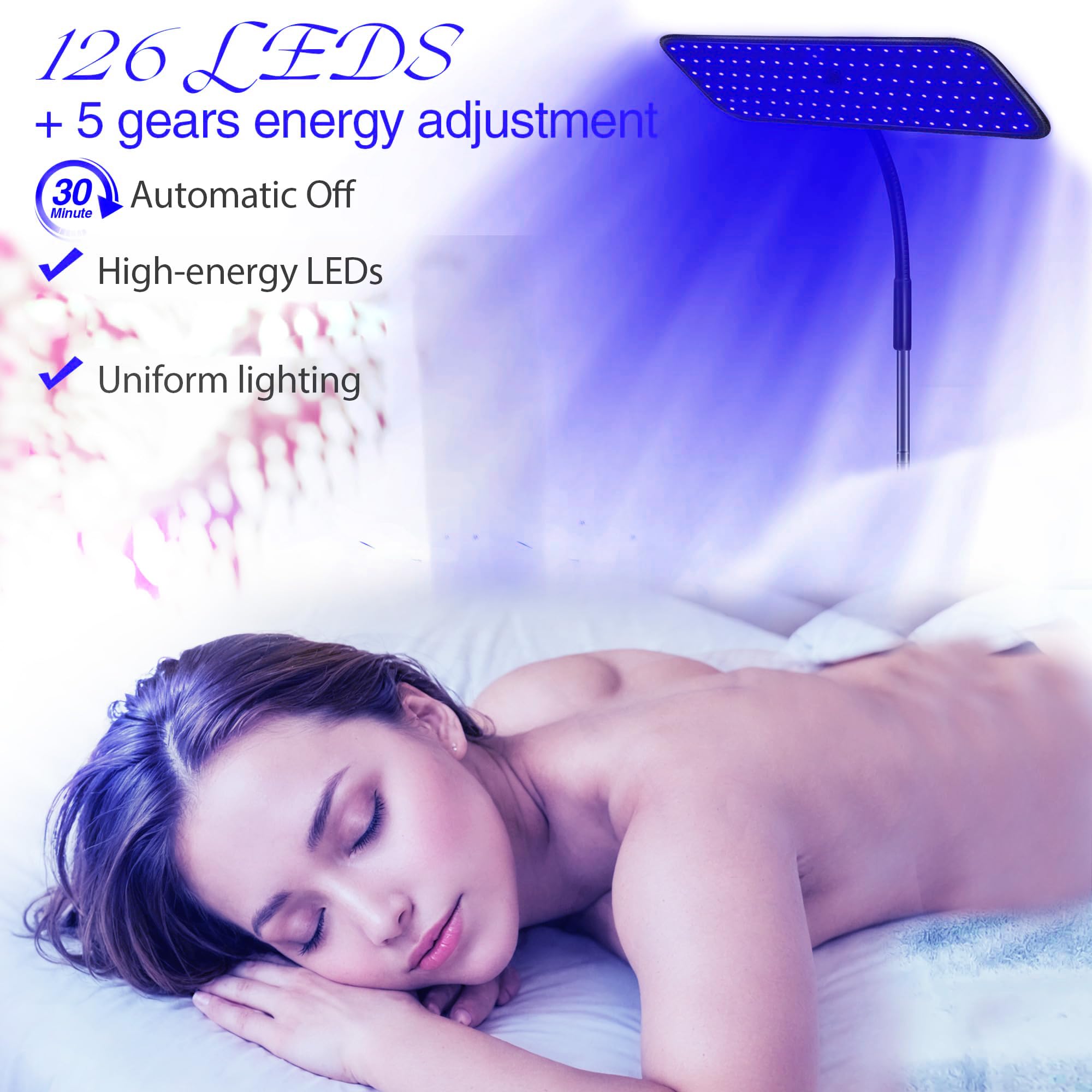 Jitesy 50W Tanning Lamp with Retractable Base - Portable 126 LED Solarium for Face & Body | 460NM+490NM Blue Light Therapy Wavelength | Home Use & Salon Tanning | Perfect for Self-Care, Beauty Treatments & UV Therapy