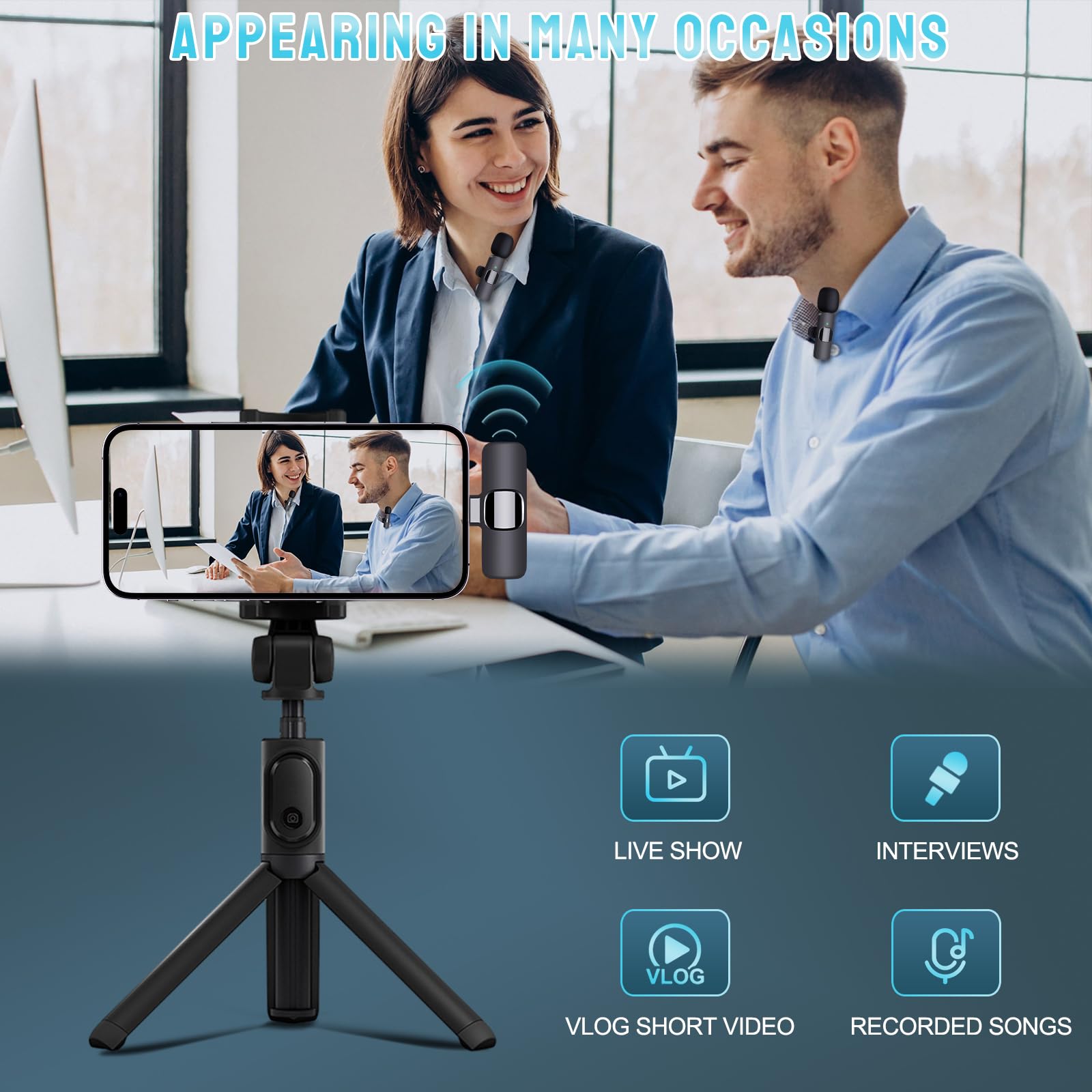 Professional Dual Lavalier Wireless Microphone for iPhone & iPad - Plug & Play for Recording, Live Streaming, YouTube, Facebook, TikTok, Vlogging - Perfect for Interviews, Podcasts & Online Classes