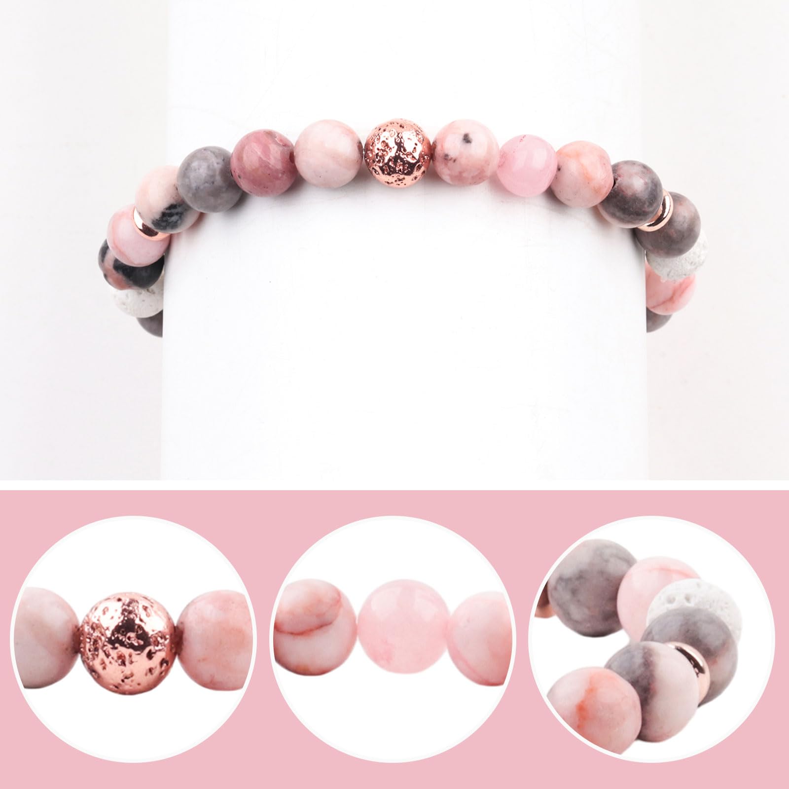Natural Stone Healing Relaxation Bracelets for Women - Get Well Soon Gifts After Surgery or Illness - Soothing Bracelet with Meaningful Message Card & Gift Box (Pink Zebra) - Perfect for Recovery, Stress Relief & Positive Energy