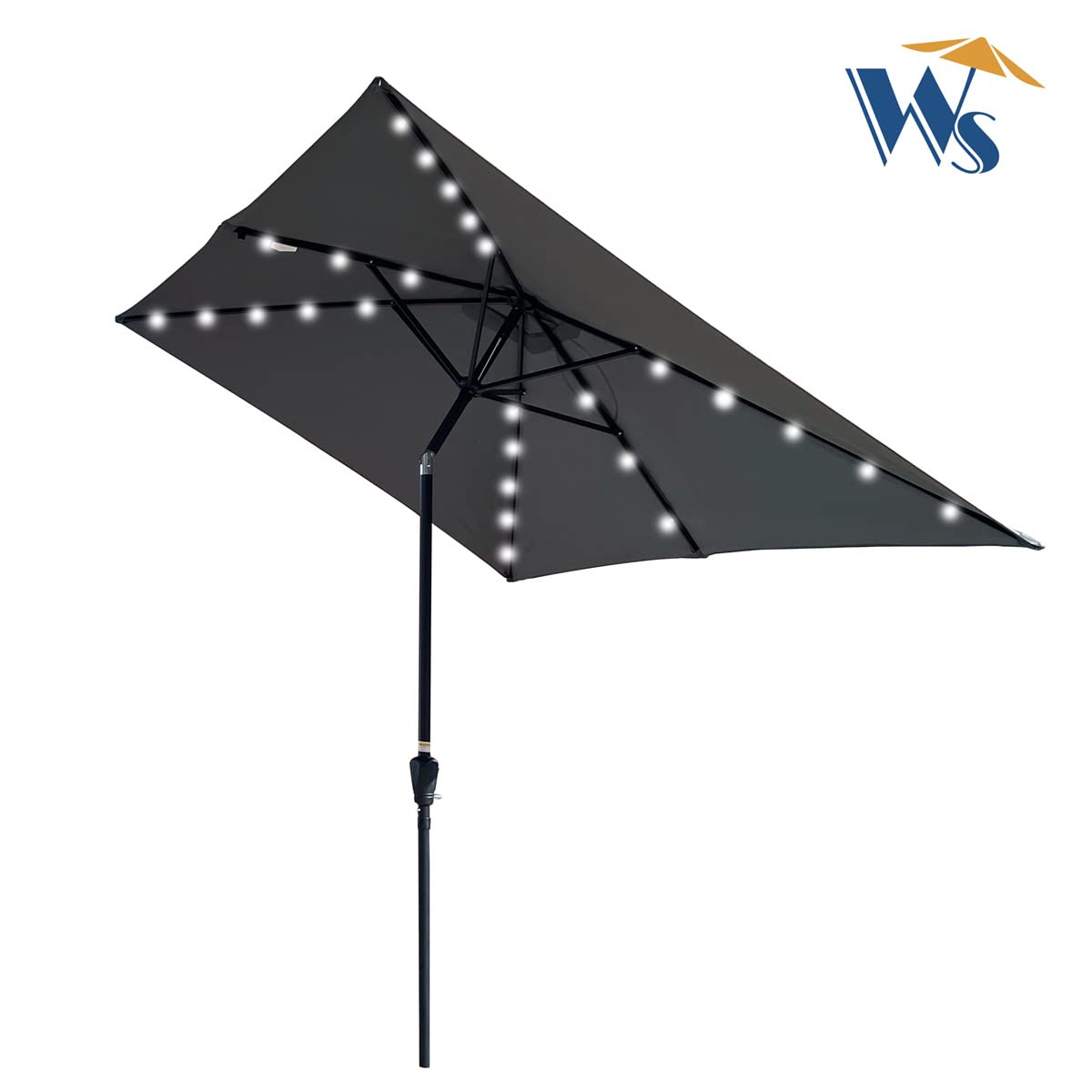 10x6.5ft Solar Powered LED Patio Umbrella with Crank & Tilt - 26 LED Lights, Fade-Resistant Polyester Canopy, 6 Heavy Duty Ribs - Perfect for Outdoor Dining, Poolside Lounging, Backyard Parties & Garden Relaxation (Anthracite)
