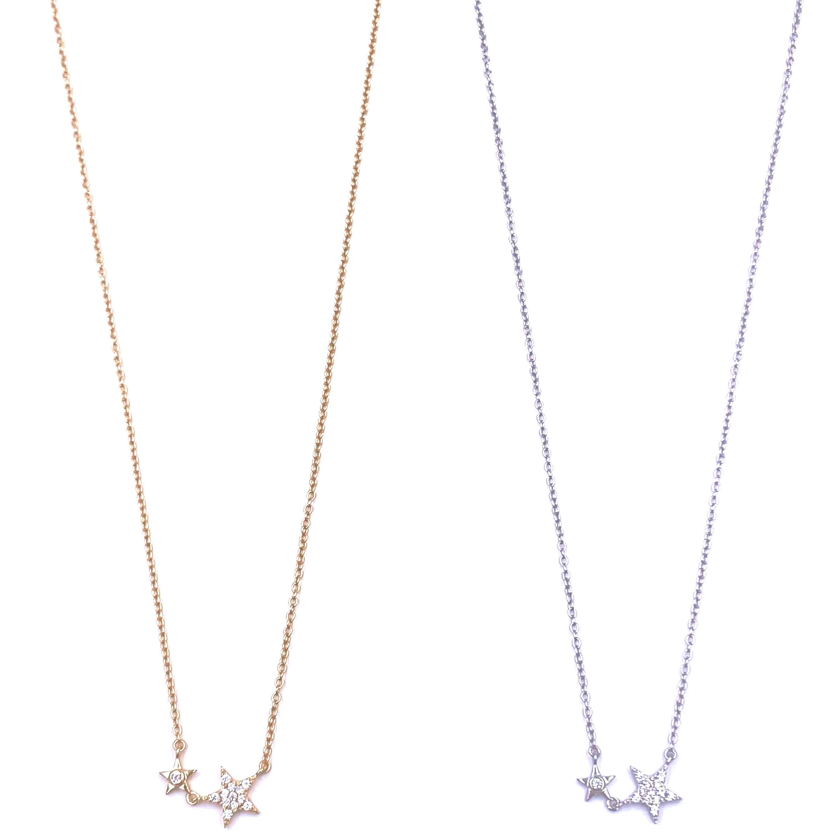 Ashley Gold Sterling Silver Double CZ Star Necklace for Women - Elegant Cubic Zirconia Pendant Jewelry Gift for Birthday, Anniversary & Valentine's Day