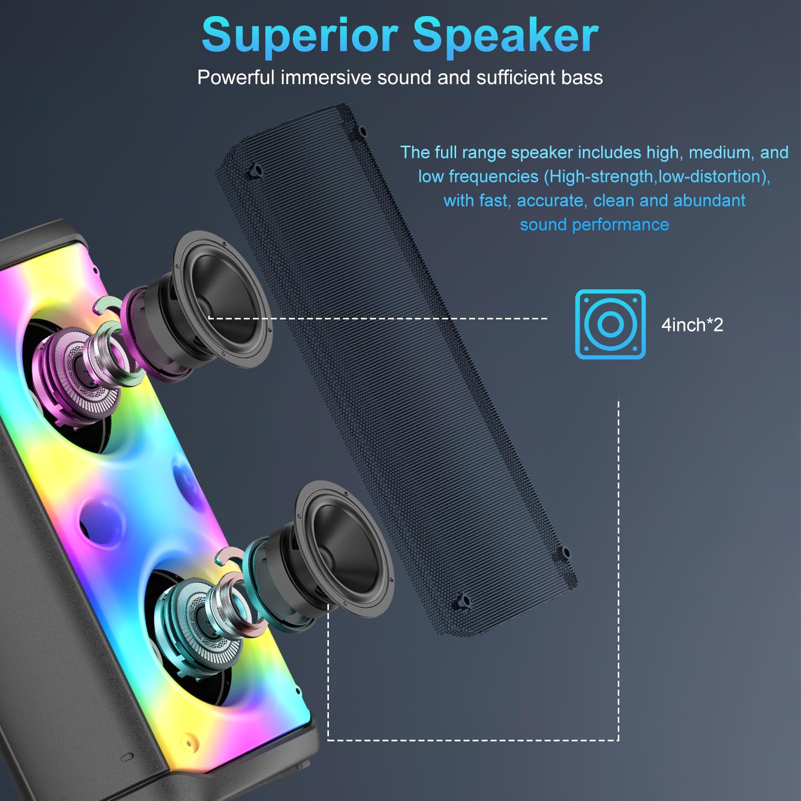 TAMPROAD 80W Bluetooth Speaker - Wireless Portable Outdoor Party Speaker with Subwoofer, Deep Bass, LED Lights & Microphone | Loud Stereo Sound for Home, Camping, Travel & Beach Parties