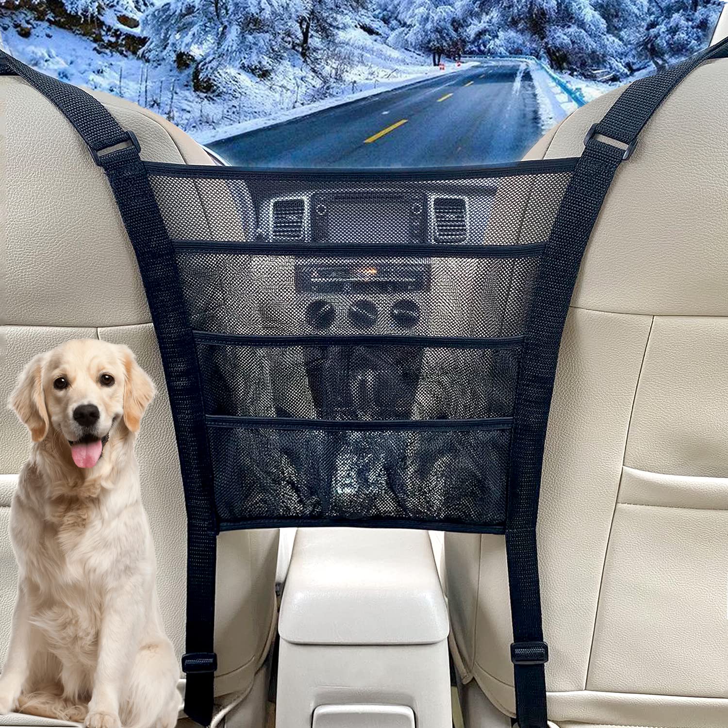 4 Layer Car Mesh Organizer - Backseat Storage Organizer for Pets & Kids, Car Trunk Organizer Net Bag - Perfect for Road Trips, Travel & Daily Commute