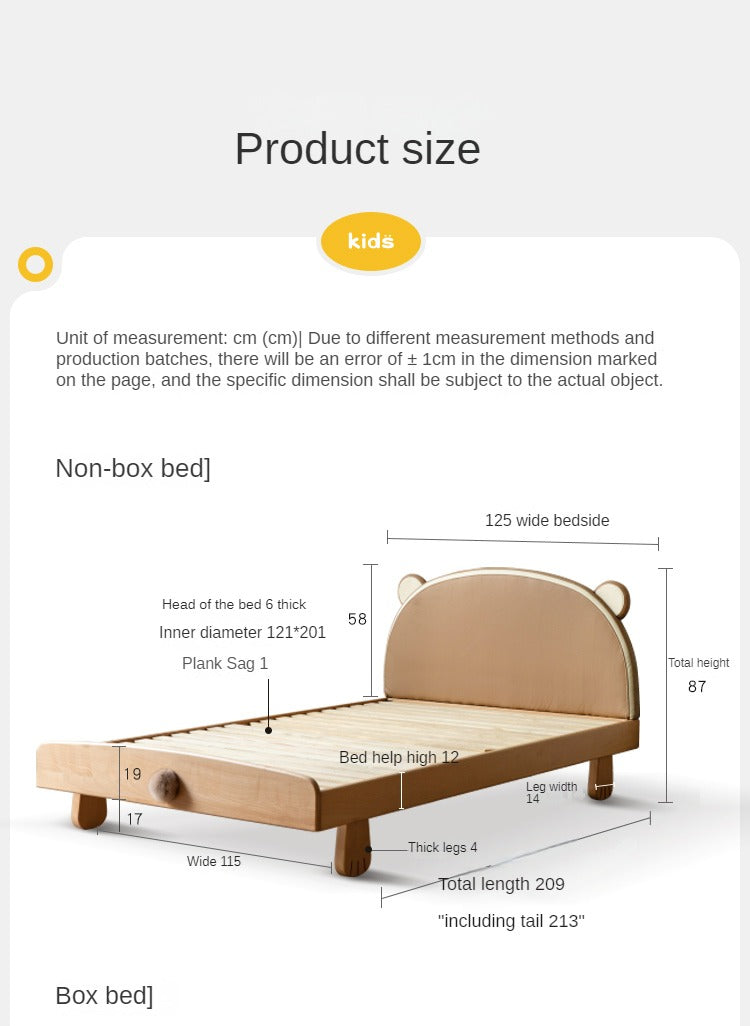 Solid Wood Bear Box Bed - Handcrafted from Premium Beech & Oak - Durable & Stylish Storage Solution for Kids' Rooms, Nurseries, and Cabin Decor