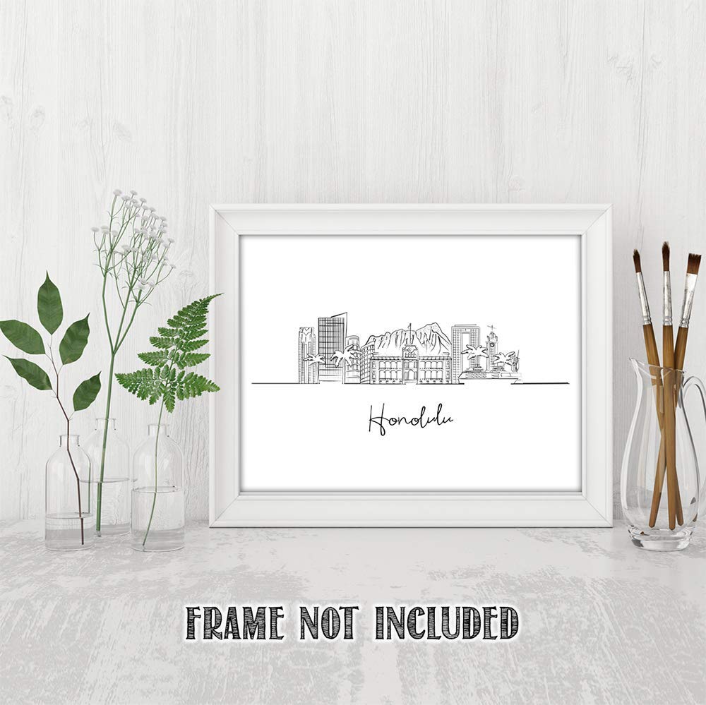 Hawaii Wall Decor - Honolulu Skyline Canvas Art Print, Motivational Office Wall Art, Farmhouse & Modern Living Room Wall Decor for Men & Bedroom, US Wall Hangings - Perfect for Home, Office & Gifts