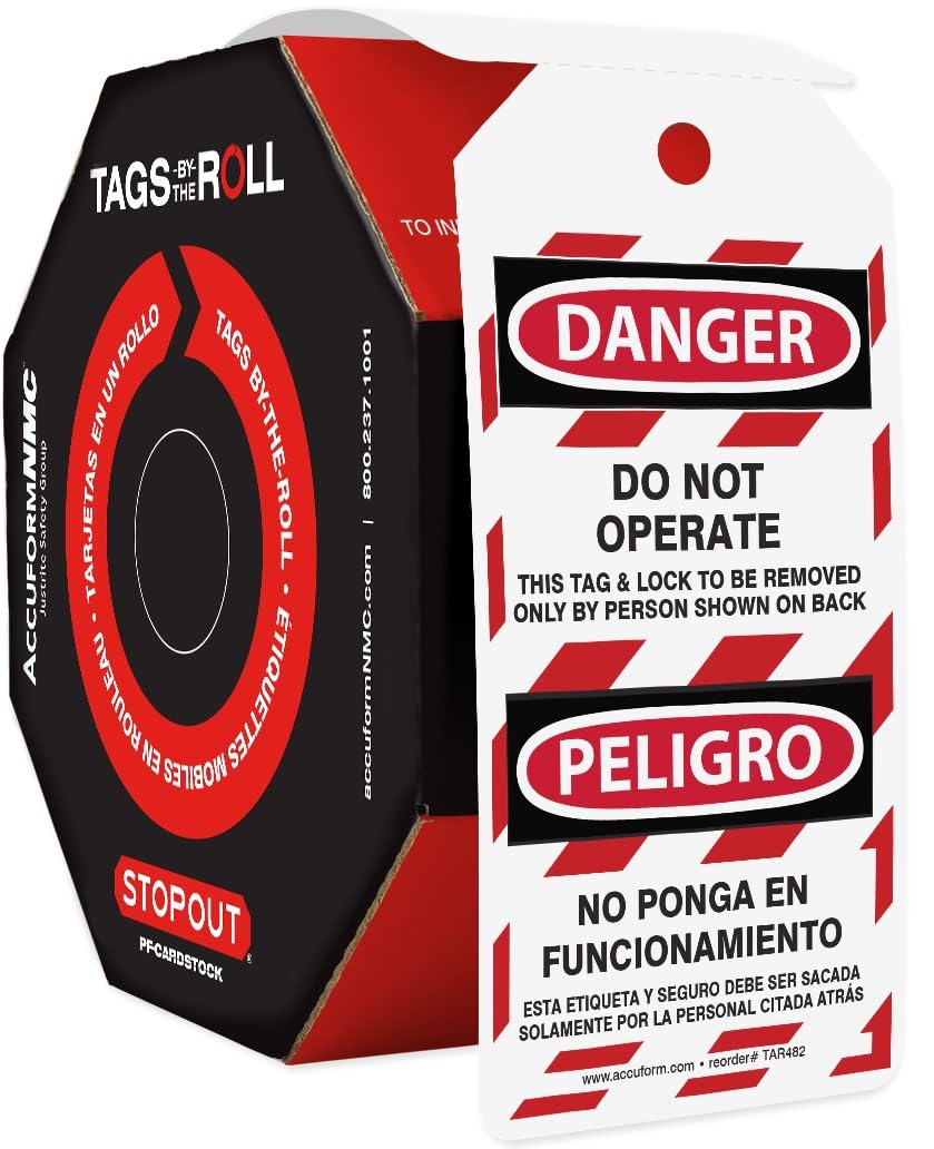 Accuform NMC 250 Bilingual Lockout Tags (Danger Do Not Operate/Peligro No Ponga En Funcionamiento) - OSHA Compliant, Waterproof PF-Cardstock, Tear-Resistant 6.25