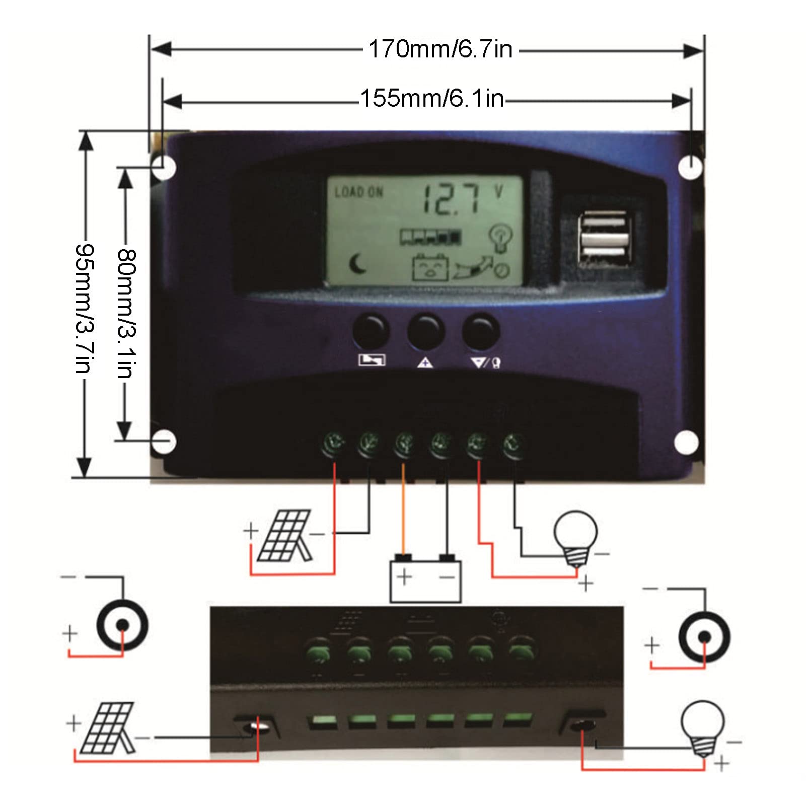 BTIHCEUOT 30A MPPT Solar Charge Controller - 12V/24V Auto-Switch, High Efficiency LCD Display with Multiple Protection for Home, Business & Industrial Use - Perfect for Solar Panels, RV, Marine & Off-Grid Systems
