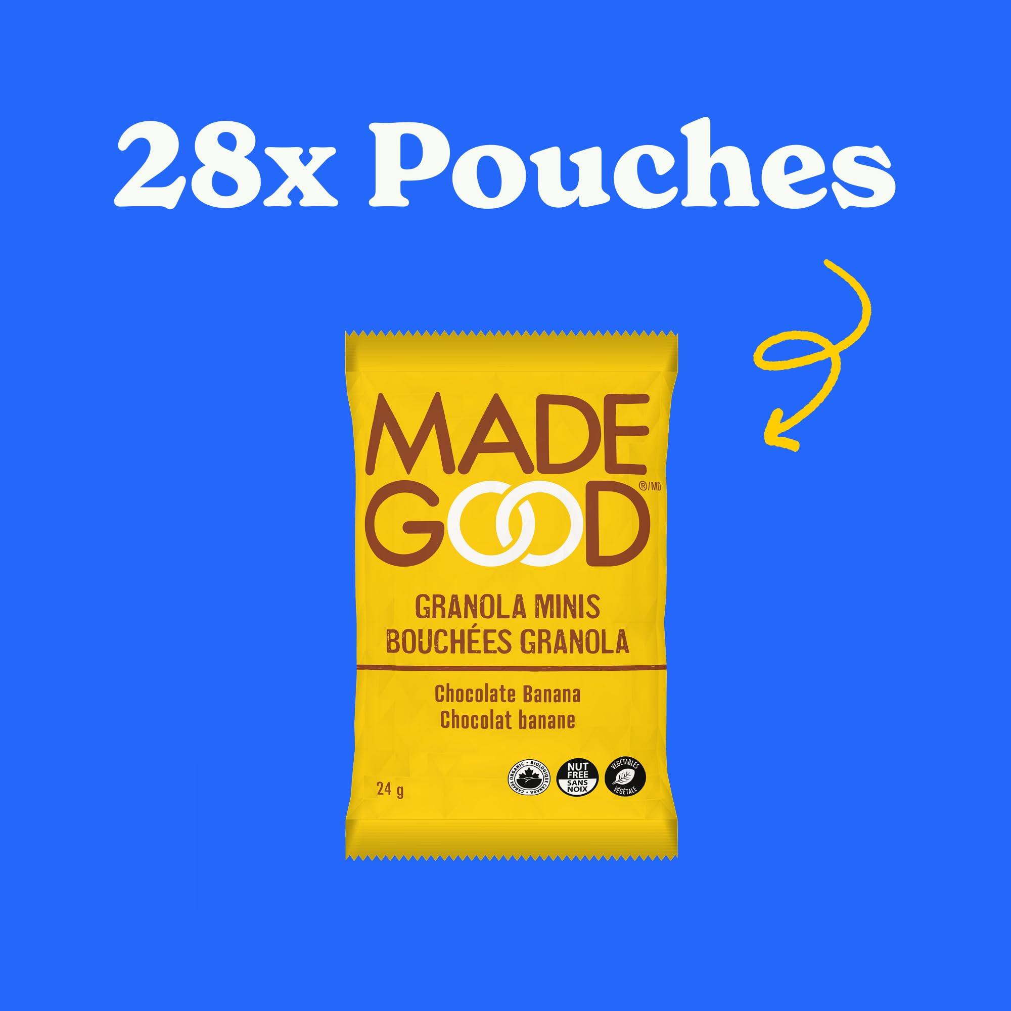 MadeGood Granola Minis, Chocolate Banana Flavor, 28 Count (24g Each) - Gluten Free, Vegan, School Safe Snacks - Perfect for Lunchboxes, On-the-Go & Healthy Kids Snacking