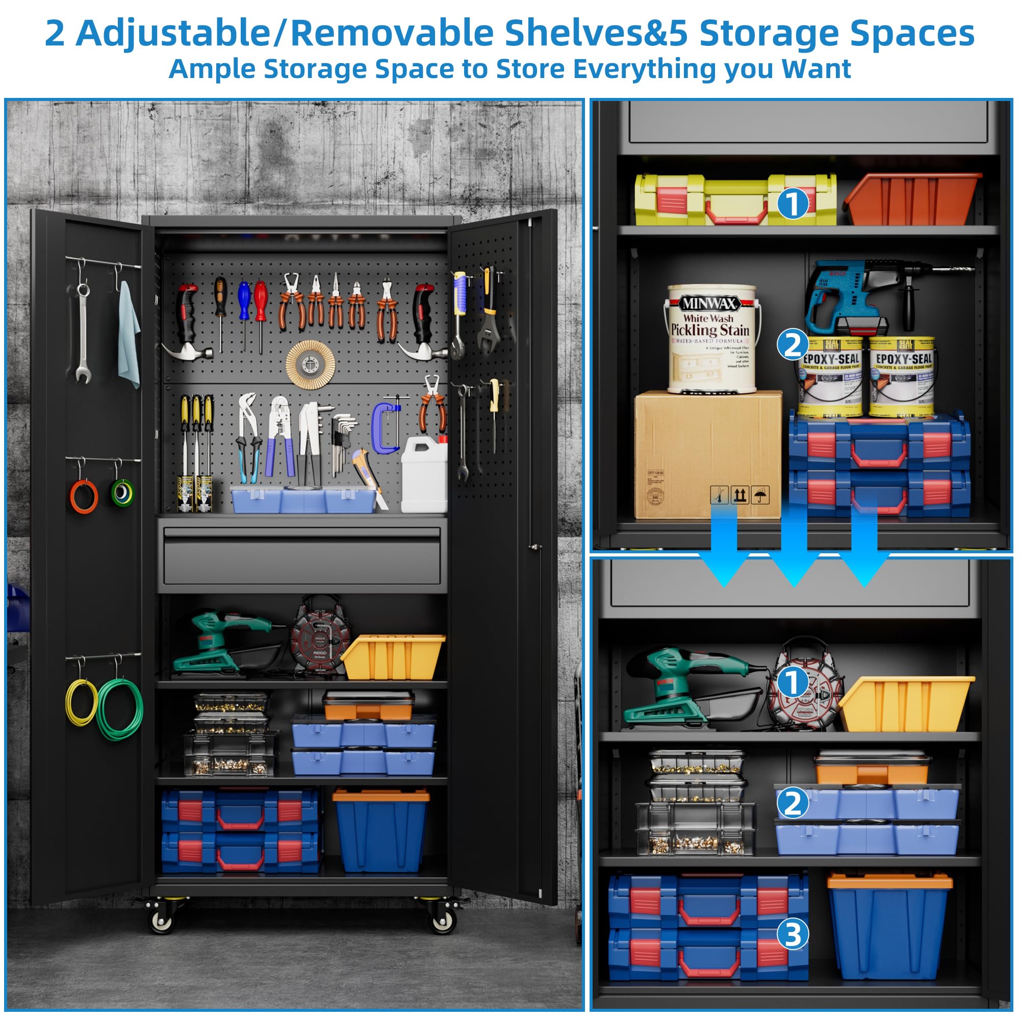 Heavy-Duty Metal Storage Cabinet with Wheels - Steel Utility Cabinet with 1 Drawer & 2 Adjustable Shelves for Home, Office, Kitchen, School & Pantry Organization | Perfect for Garage Storage, Classroom Supplies & Kitchenware Organization
