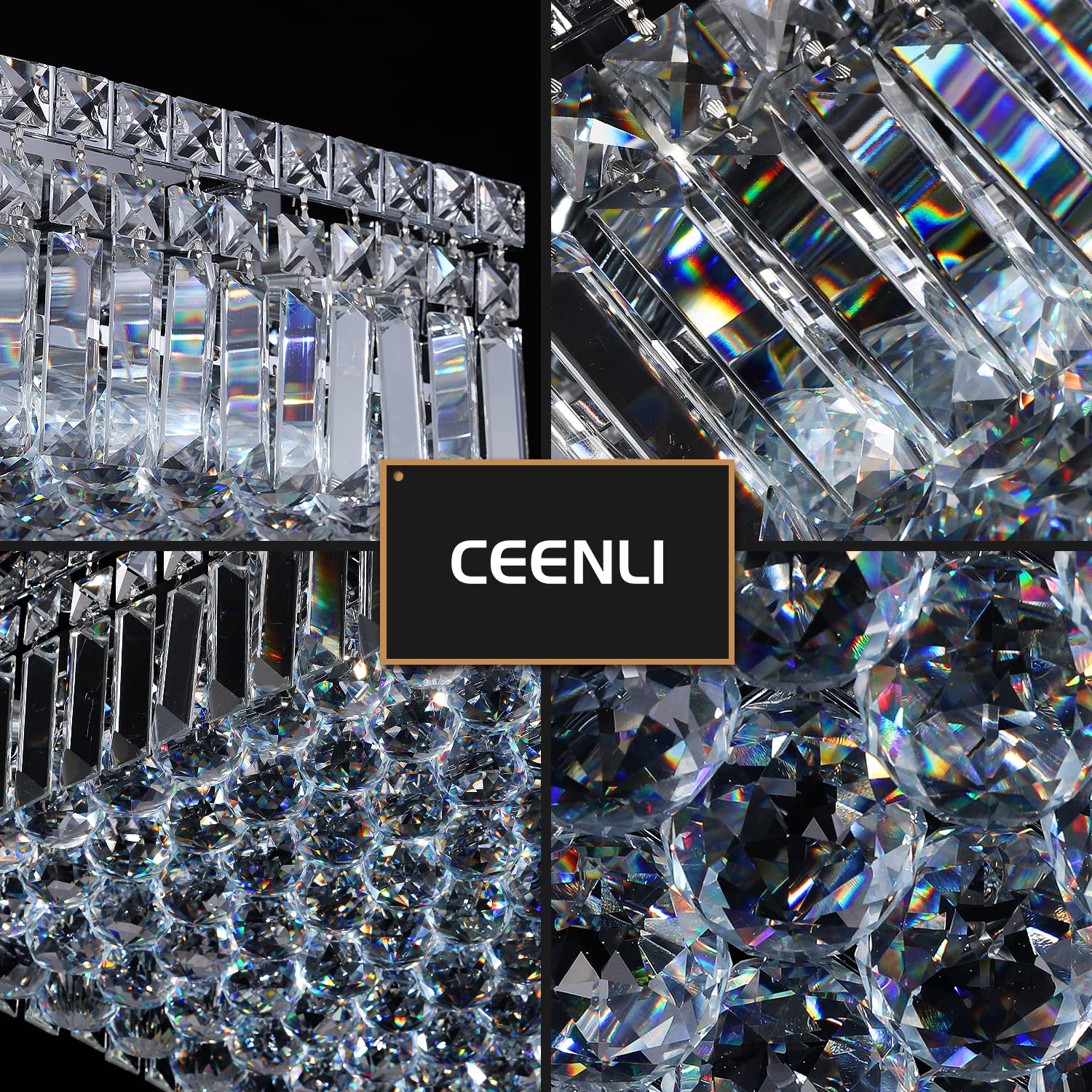 12-Lights Modern Flush Mount Ceiling Light Fixture - Elegant Crystal Chandelier for Bedroom, Living Room, Dining Room - Square LED Pendant Lamp (20