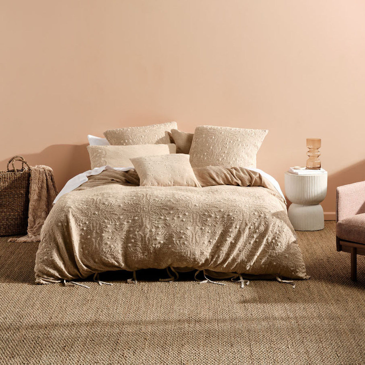 Linen House Abigail Sand Quilt Cover Set - Soft Luxury Bedding for Queen/King Size - Perfect for Master Bedrooms, Guest Rooms & Cozy Home Decor