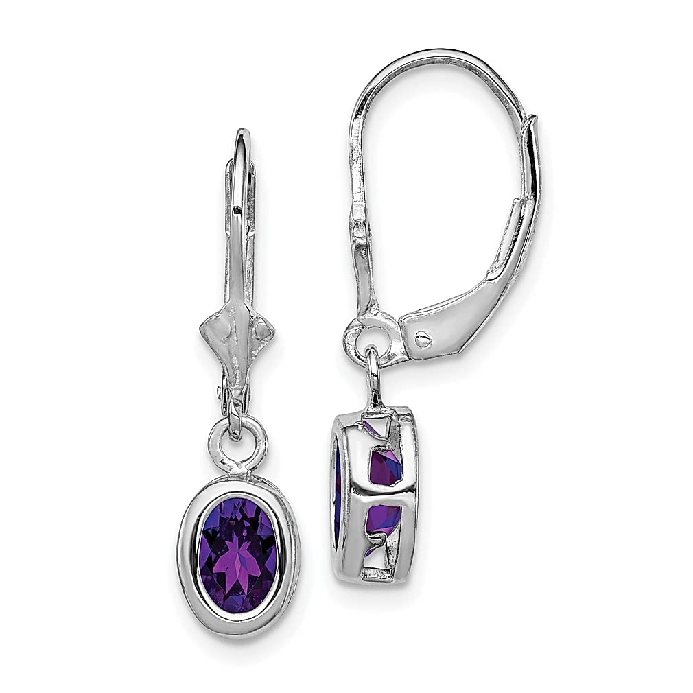 925 Sterling Silver 7x5mm Oval Amethyst Leverback Earrings | Elegant Drop Dangle Fine Jewelry for Women | Perfect Gift for Her | Birthday, Anniversary & Special Occasions