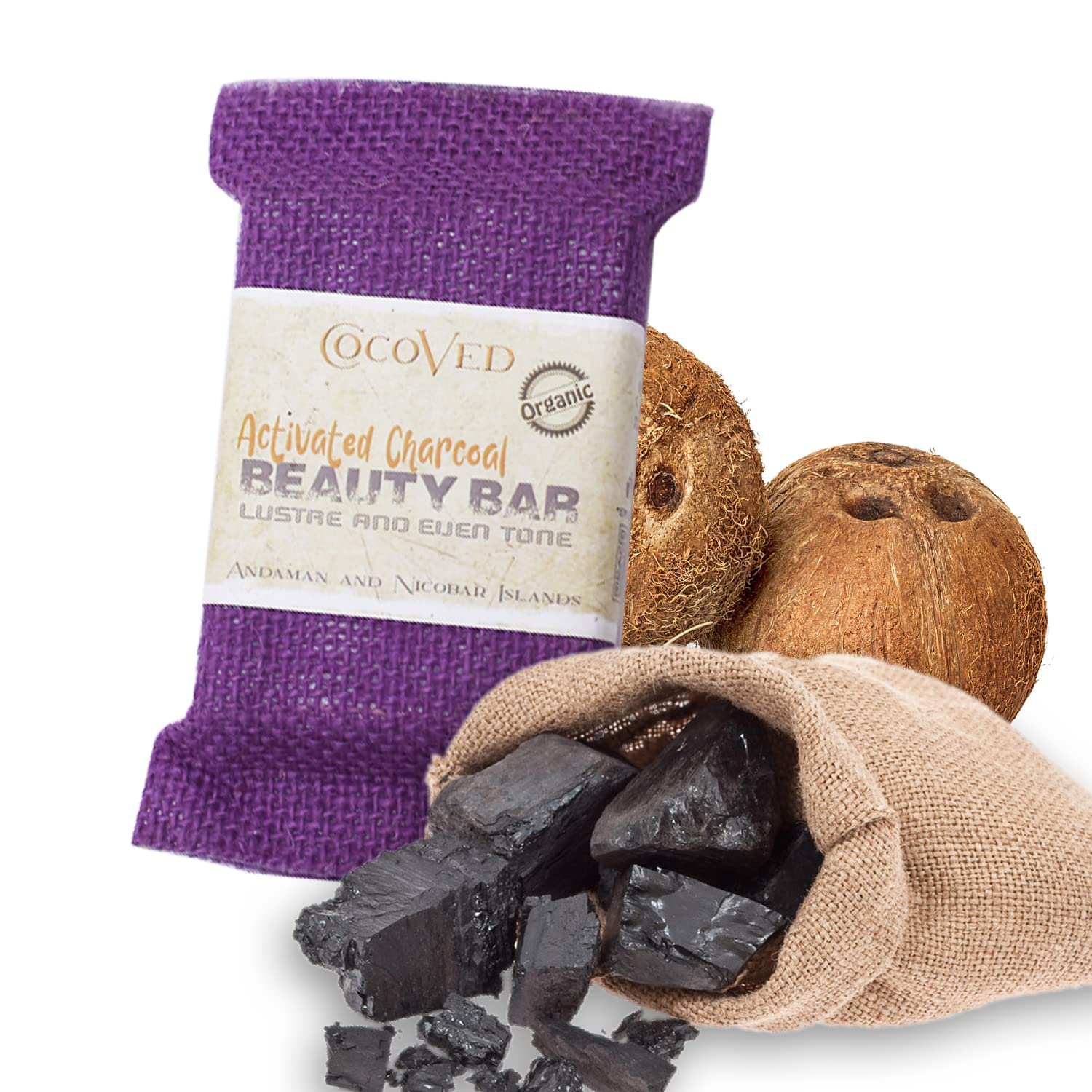 Cocoved Handmade Herbal Beauty Bar for Glowing Skin - 100% Natural Coconut Oil Soap with Activated Charcoal (100g) - Exfoliating & Cleansing for Acne-Prone & Sensitive Skin - Perfect for Daily Face & Body Care