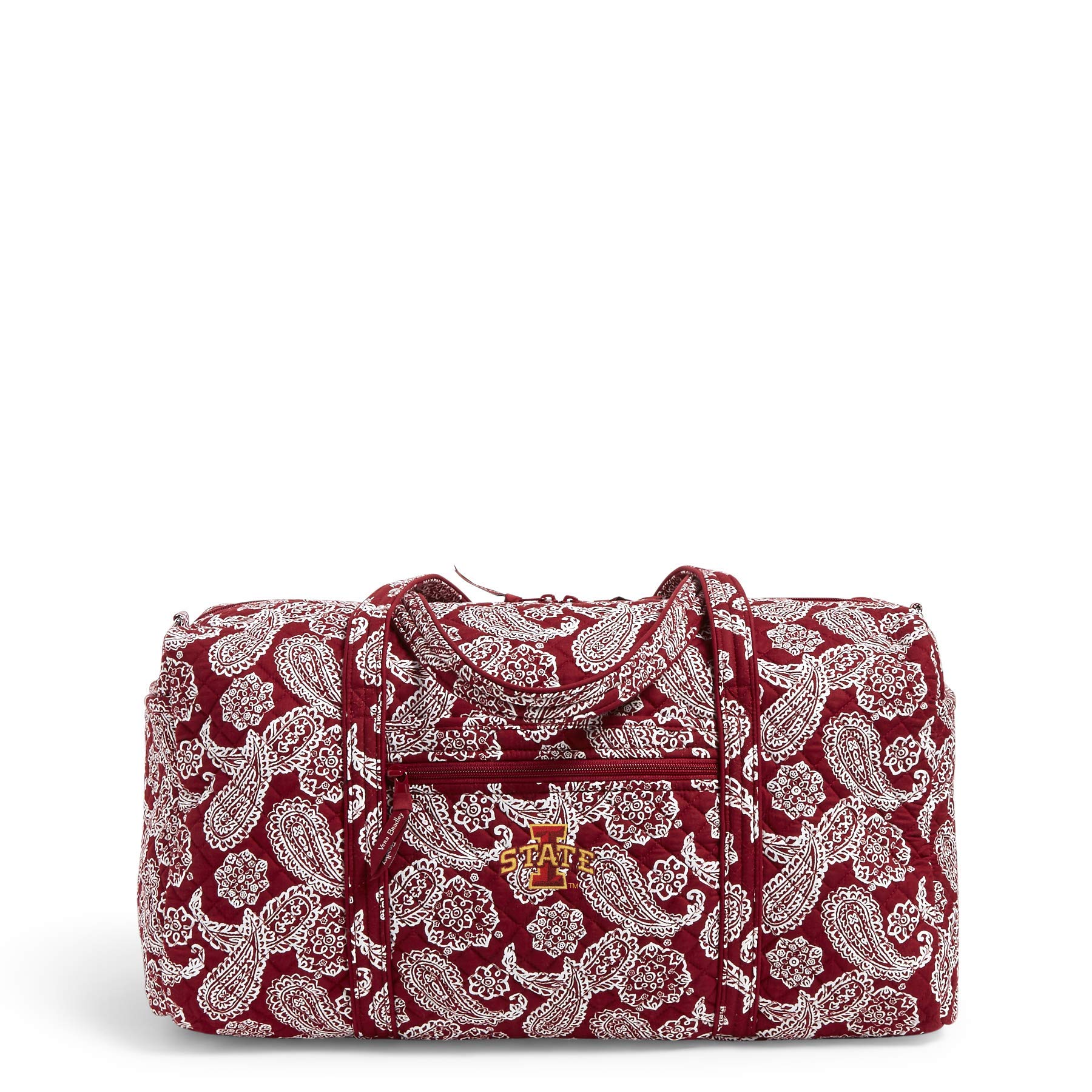 Vera Bradley Women's Cotton Large Travel Duffle Bag - Collegiate Style with Multiple Team Options, Iowa State University Cardinal/White Bandana Print, Perfect for College Students, Gym, Weekend Trips & Sports Travel