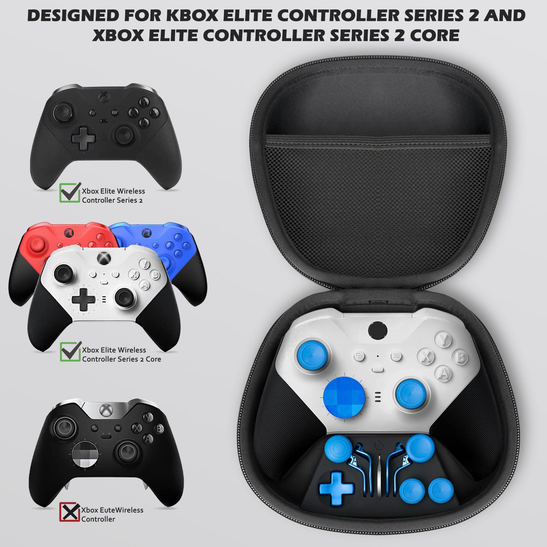 Sedicoca Xbox Elite Wireless Controller Series 2 Complete Component Pack - Includes Carrying Case, Dock, 4 Paddles, 2 D-Pads, 6 Thumbsticks & Tool - Replacement Parts for Xbox One Elite Series 2 Core (Blue) - Perfect for Gaming, Travel & Controller Customization