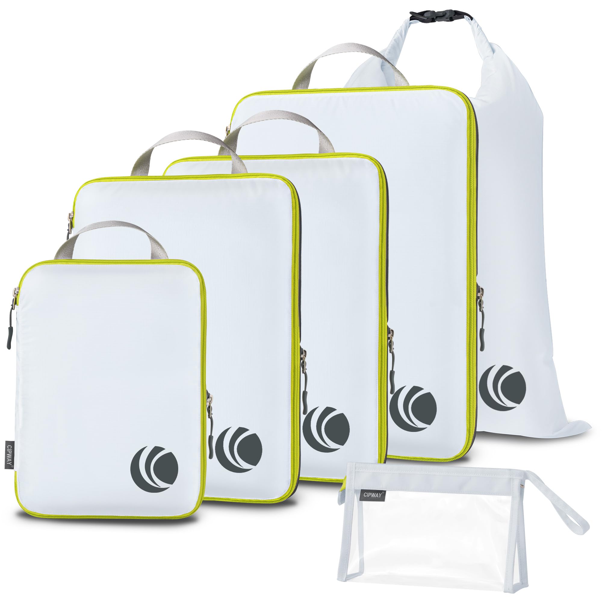 Ultralight Compression Packing Cubes Set - 6-Piece Travel Organizer with Laundry Bag & Clear Toiletries Case | Perfect for Carry-On Luggage, Business Trips & Vacation Packing (White)