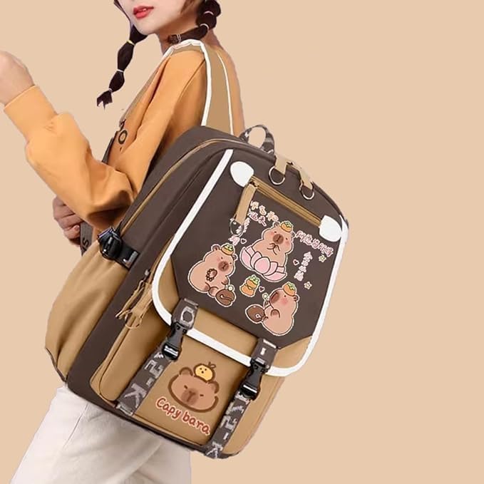 **Cute Cartoon Capybara Backpack - Lightweight Aesthetic Laptop Rucksack for School, Travel & Work | Kawaii Stylish Design**