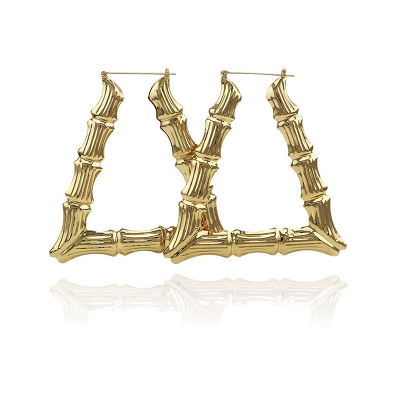 90s Big Bamboo Hoop Earrings for Women - Gold Tone Triangle Hip-Hop Punk Jewelry (1 Pair) | Oversized Retro Earrings for Party, Festival & Streetwear Fashion
