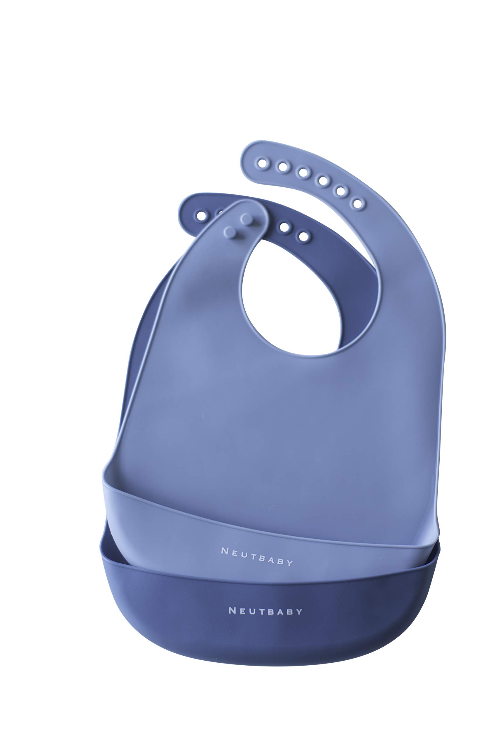 Soft Silicone Baby Bibs Set of 2 - Lightweight, Waterproof & Adjustable for Easy Cleaning (Navy/Powder Blue) | Perfect for Mealtime, Travel & Messy Play