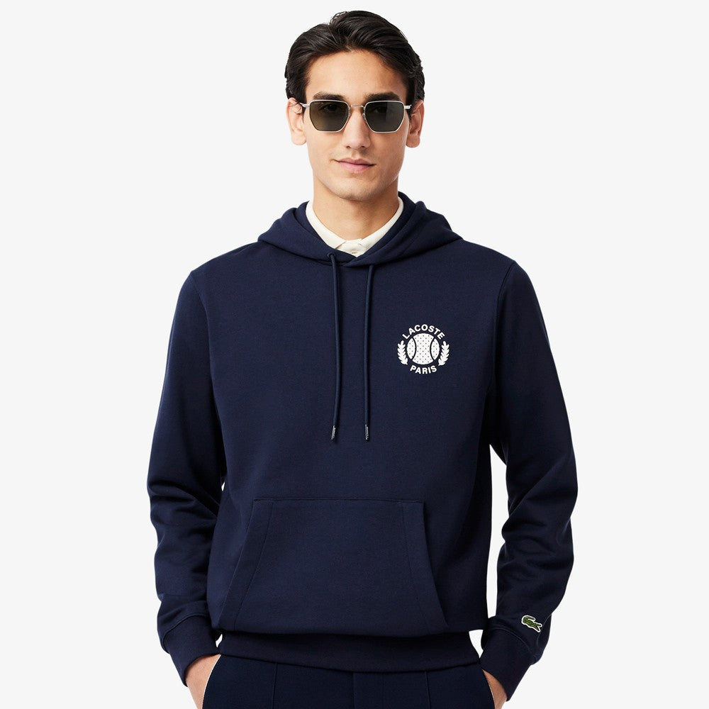 Lacoste Men's Paris Printed Tennis Hoodie - Navy Blue Cotton Pullover for Casual Wear & Sports - Perfect for Tennis, Gym & Street Style