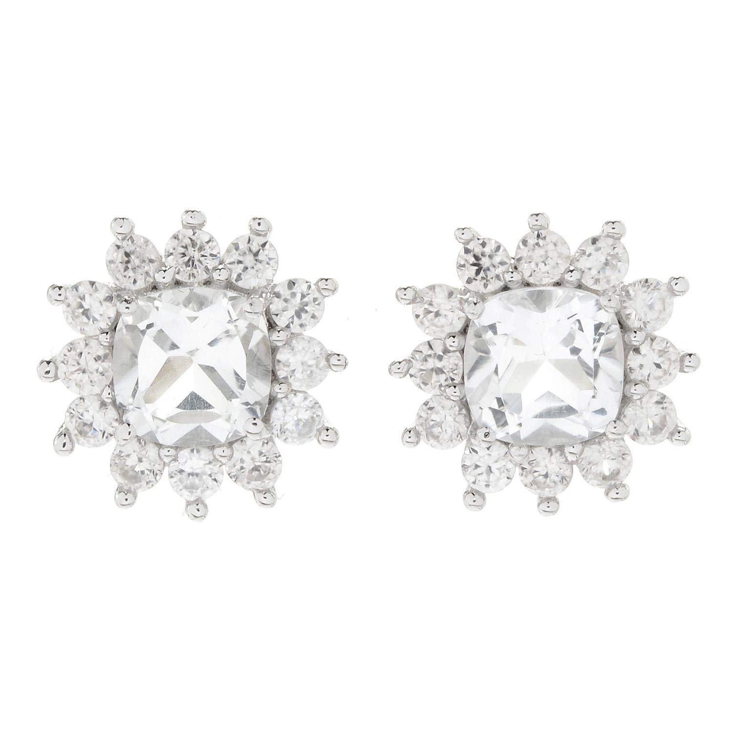 V3Jewelry 925 Sterling Silver Earrings - Cushion Cut Gemstone Stud Earrings with Halo Design for Women | Anniversary Gift for Her | Perfect for Weddings, Parties & Everyday Wear