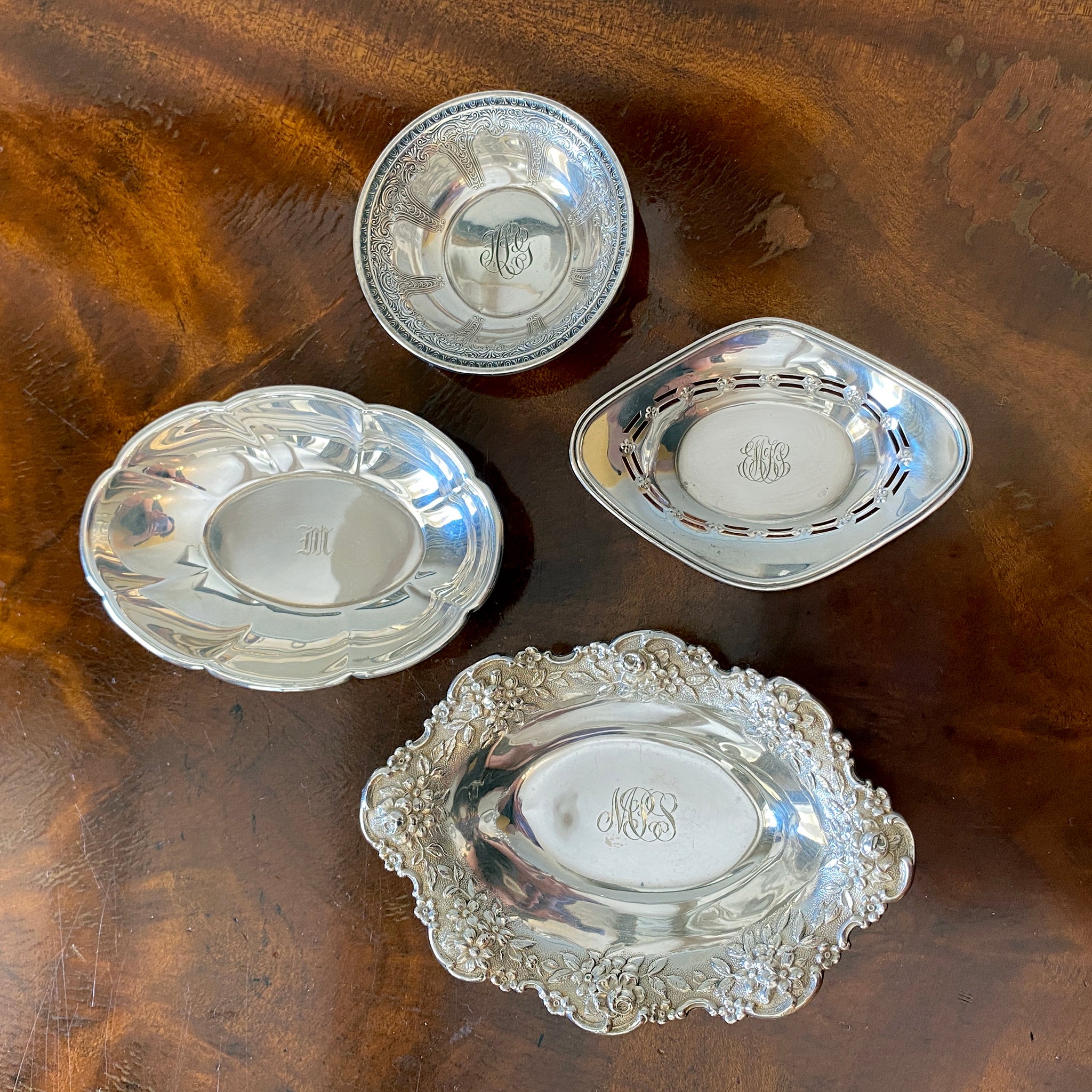 Engraved Pierced Sterling Silver Nut Dish - Elegant Serving Tray for Nuts, Candy & Appetizers - Perfect for Parties, Weddings & Home Decor