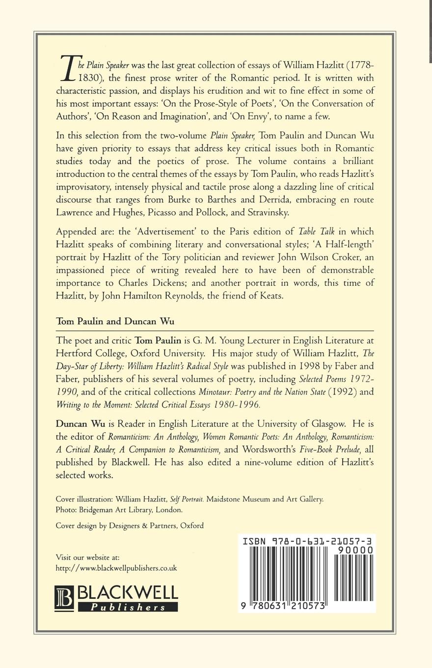 The Plain Speaker: Key Essays on Thought & Expression - Perfect for Book Clubs, Academic Studies & Personal Reflection