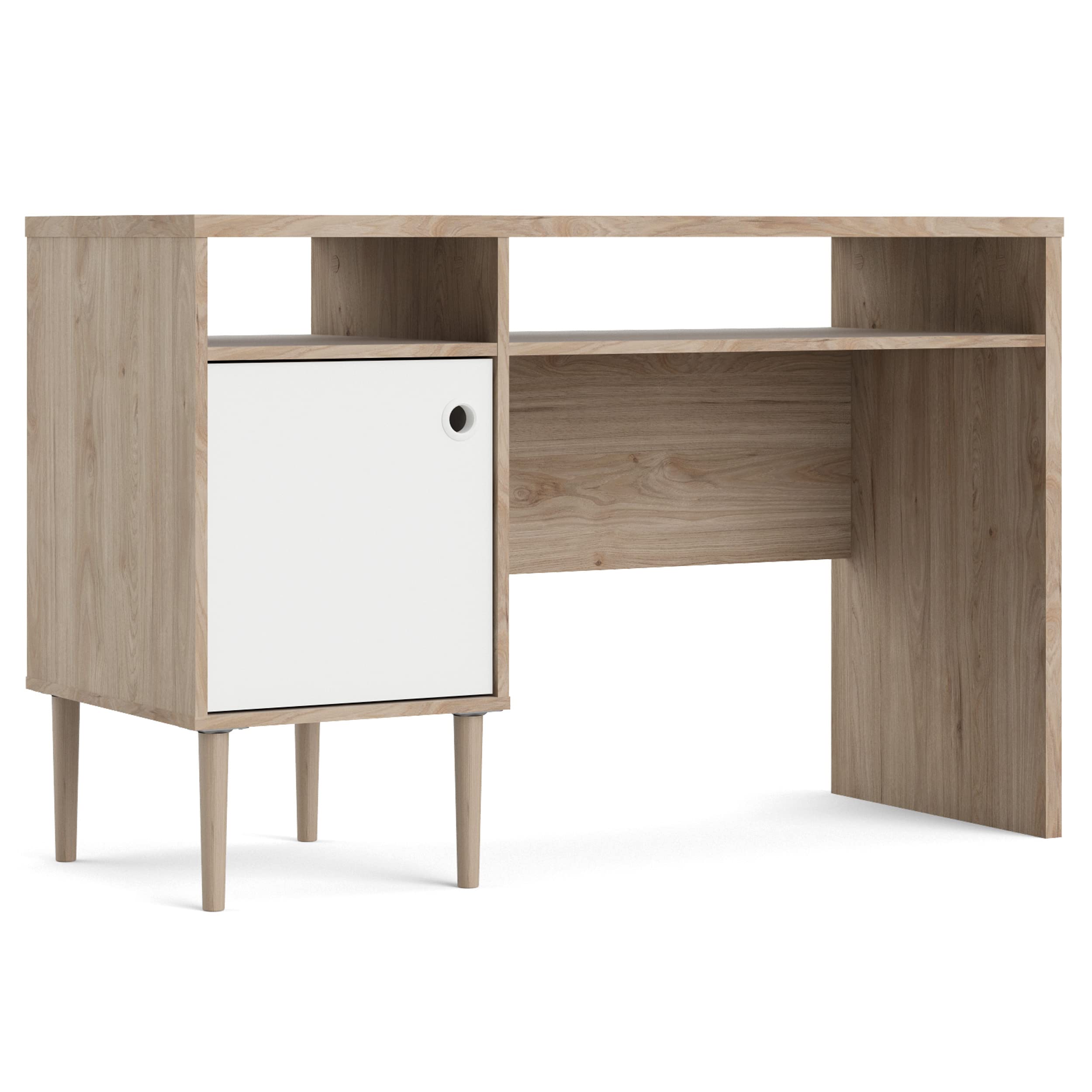 Tvilum Jackson 1-Door 2-Shelf Writing Desk in Hickory/White Matte Finish - Perfect for Home Office, Study Room, or Dormitory Workspace