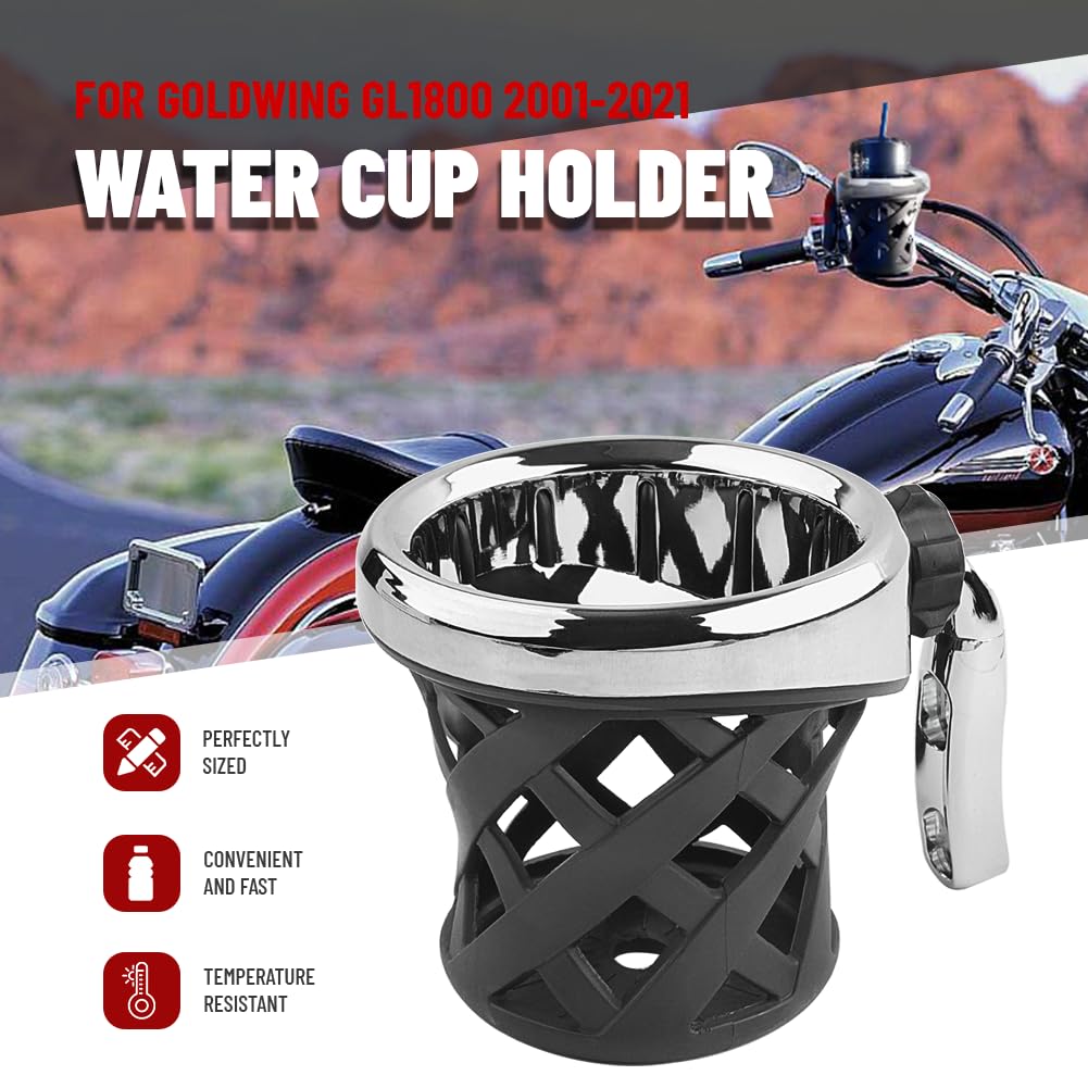 Universal Motorcycle Handlebar Cup Holder - Chrome Drink Mount for Honda Goldwing GL1800/GL1800 Trike (2001-2021) & F6B (2013-2021) - Perfect for Long Rides, Road Trips & Adventure Touring