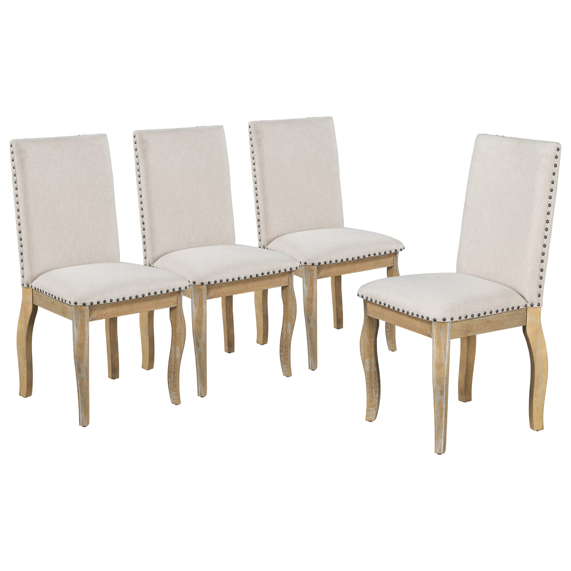 4-Piece Wooden Upholstered Dining Chair Set with Nailhead Trim - Modern Fabric Kitchen Chairs for Dining Room, Breakfast Nook & Entertaining
