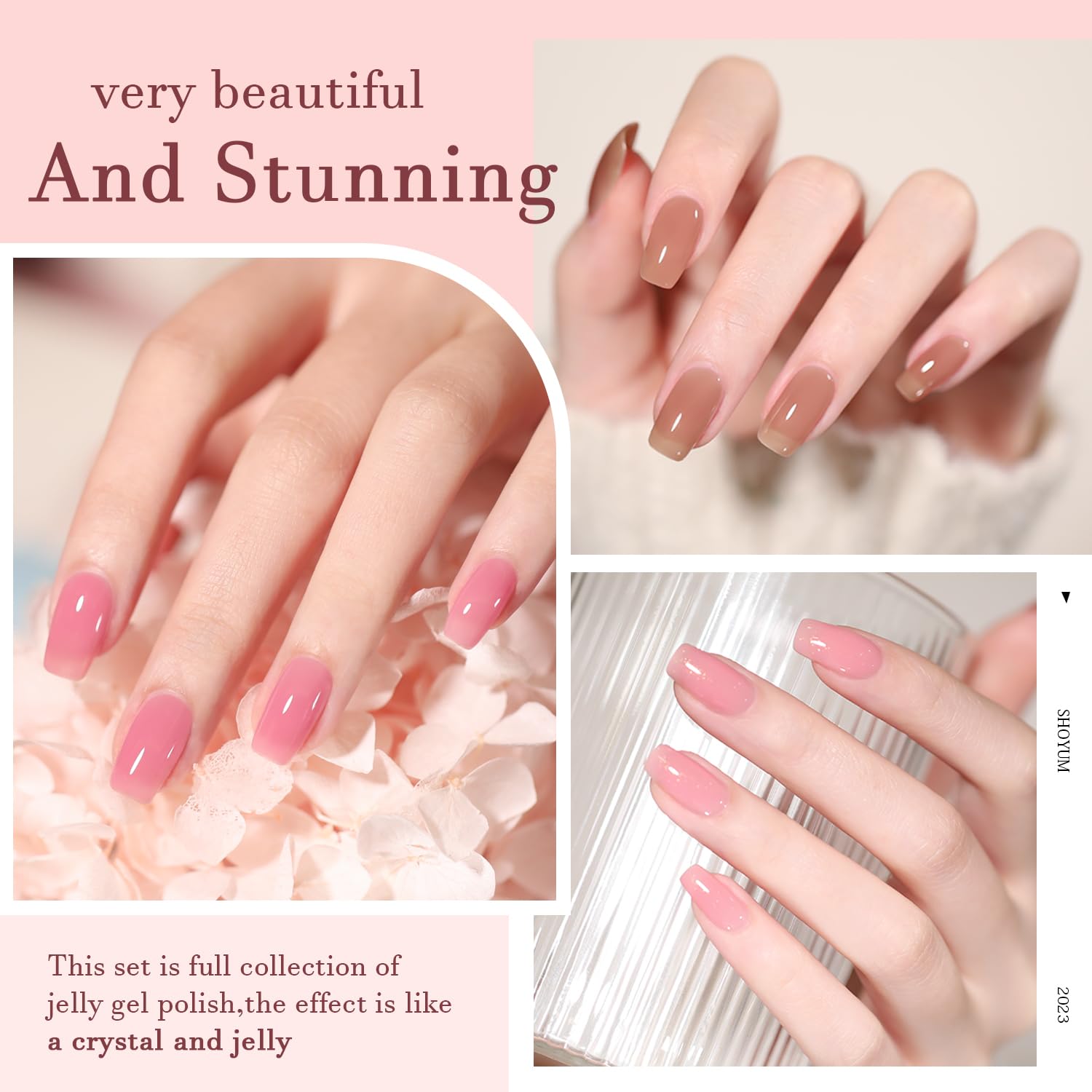 24 Pcs Jelly Nude Gel Nail Polish Set - Sheer Pink Colors Gel Polish Kit with Glossy & Matte Top Coat & Base Coat for DIY Nail Art, Manicure & Pedicure at Home | Perfect for Salon-Quality Nails, Bridal Parties & Self-Care Days