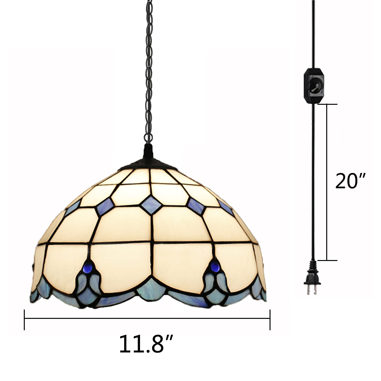 Kiven Modern Plug-in Chandelier with 13ft Adjustable Chain & Dimmable Switch - 11.8 Inch Hanging Pendant Light for Kitchen, Dining Room, Bedroom - Perfect for Farmhouse Decor & Cozy Ambiance Lighting (1 Set)