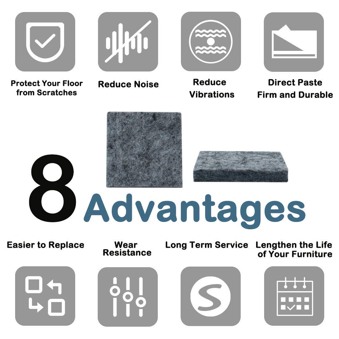 Non-Scratch Heavy Duty Round Furniture Felt Pads - 20mm Self Adhesive Leg Protectors for Hardwood Floors & Tile (12-Pack, Dark Grey) - Perfect for Chairs, Tables & Sofas to Prevent Scratches & Noise