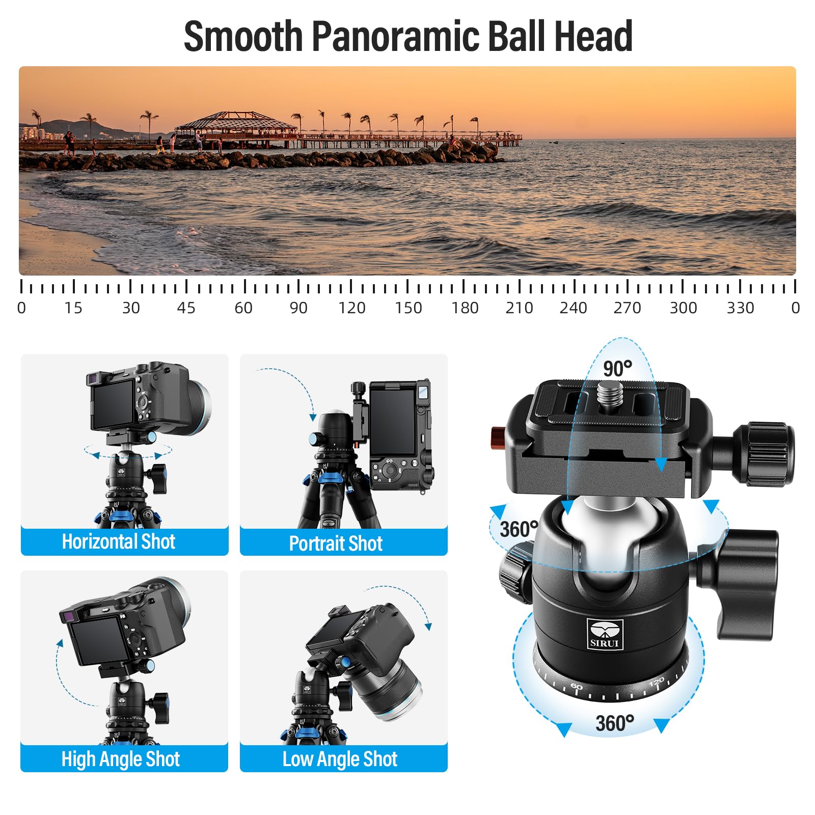 SIRUI Carbon Fiber Travel Tripod with 360° B-00K Arca-Swiss Ballhead - Compact Lightweight Mini Desktop Tripod for Mirrorless Cameras, DSLR, Smartphones (Folded 12.1