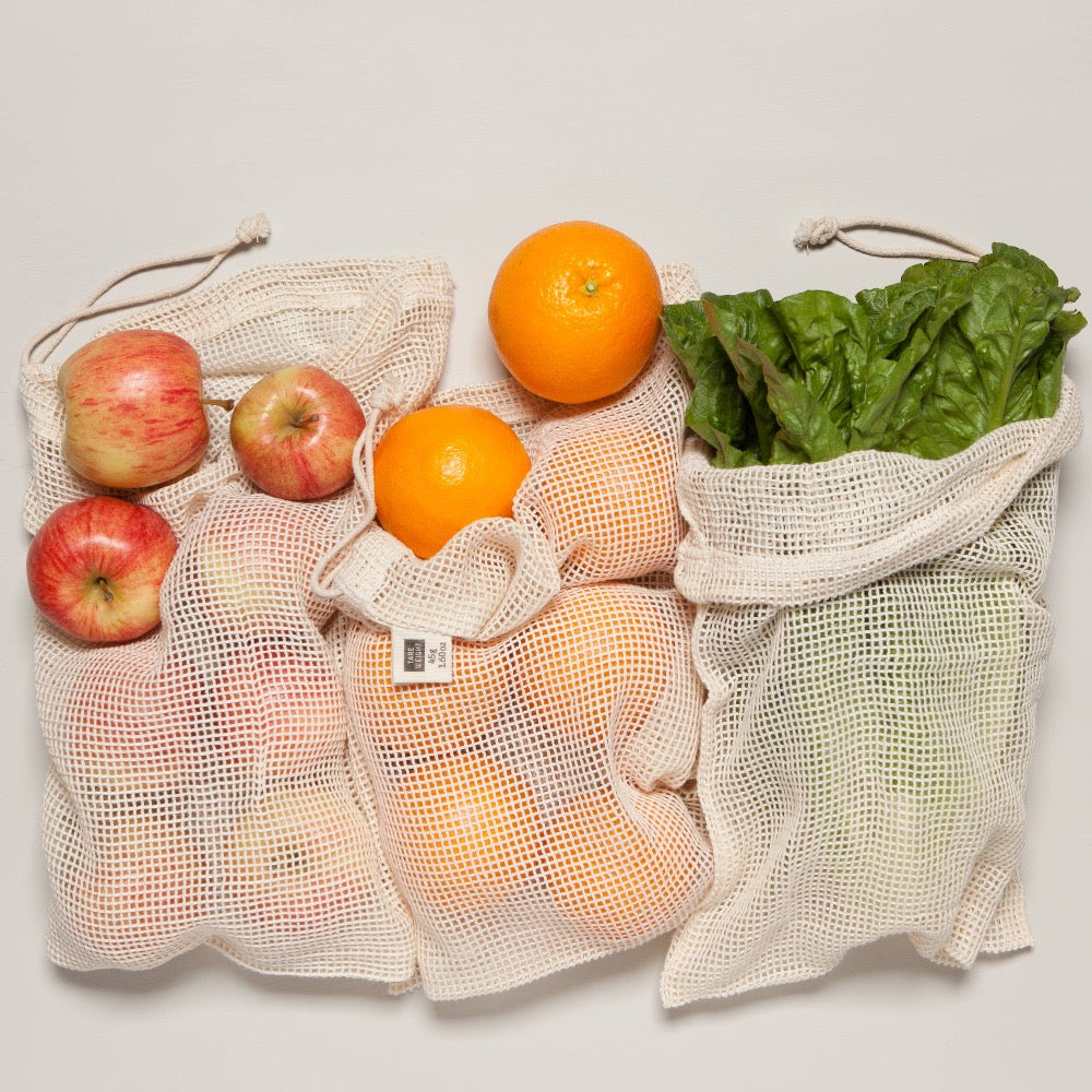 Eco-Friendly Reusable Mesh Produce Bags Set of 3 - Washable Fruit & Vegetable Storage Bags for Grocery Shopping, Farmers Market & Zero Waste Kitchen