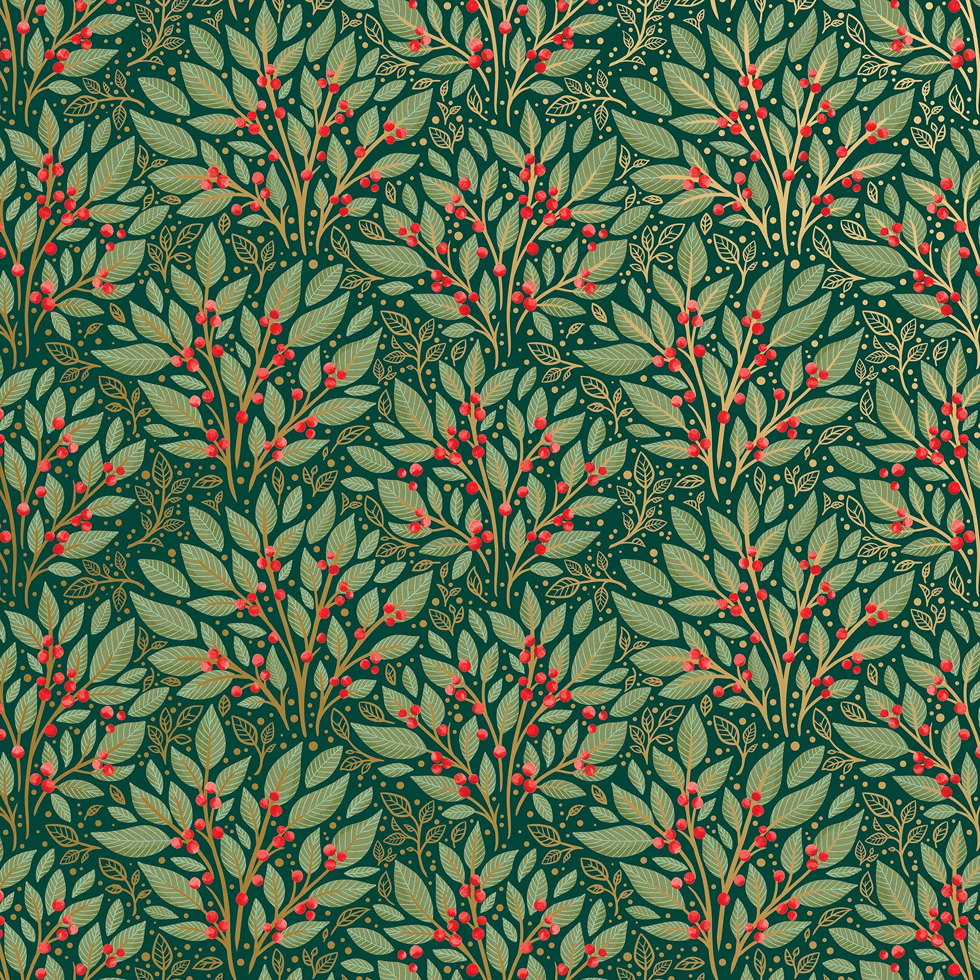 Jillson Roberts Bulk Christmas Gift Wrap - Holly Tapestry Design, 208 Feet x 30 Inches (1/4 Ream) - Perfect for Holiday Wrapping, Party Decorations & Festive Gift Giving