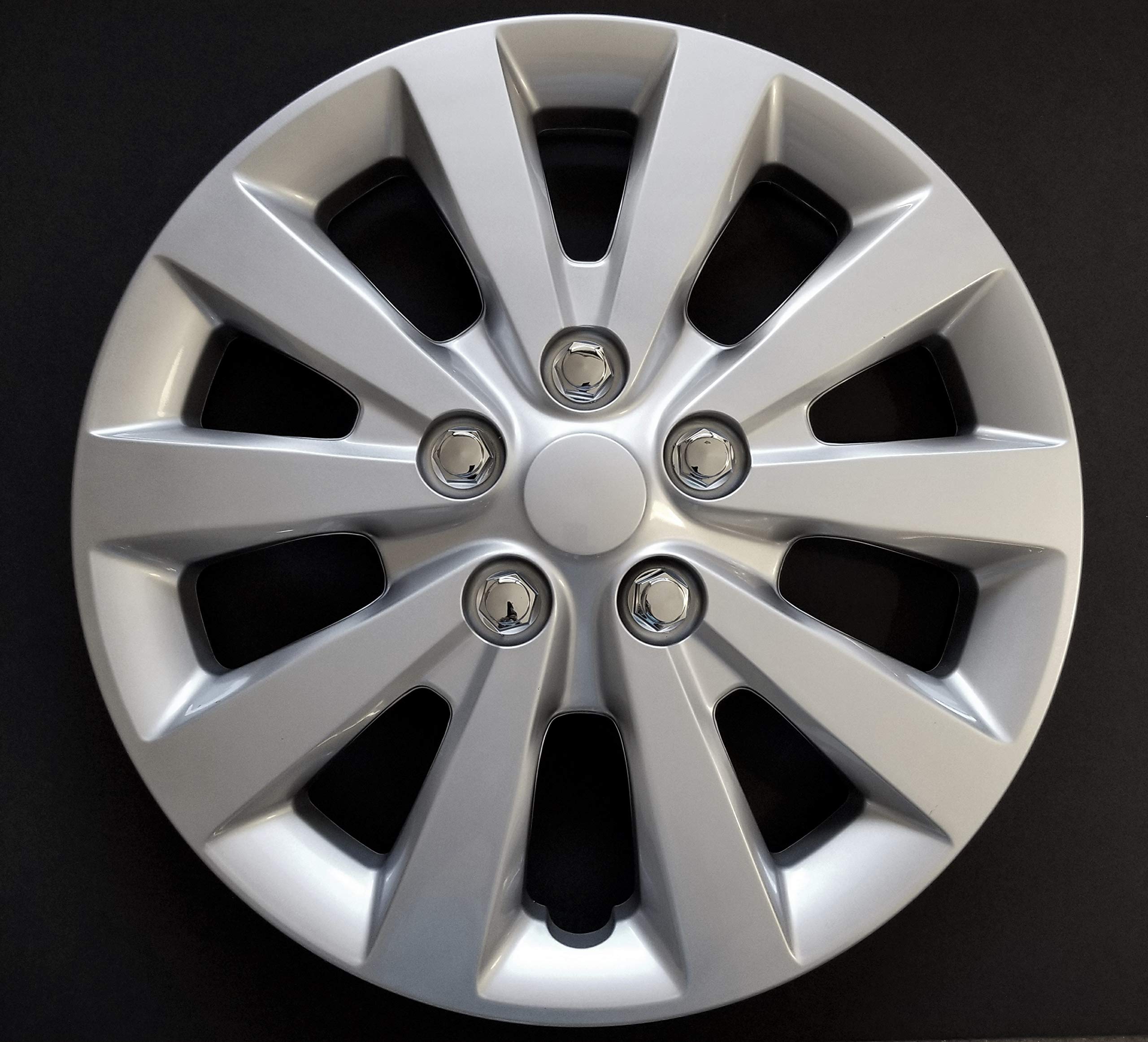 16 Inch Silver 10-Spoke Wheel Covers for 2013-2018 Nissan Sentra - Plastic Hub Caps with Spring Steel Clips & Fake Lugs (Set of 4) - Perfect for Car Upgrades, Wheel Protection, and Enhanced Vehicle Appearance