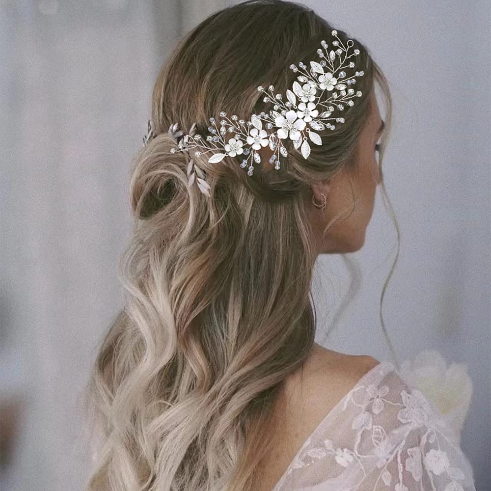 ISLHJDD Crystal Flower Wedding Hair Vine - Elegant Bridal Hair Clip, Prom Hair Accessories & Headband for Women & Girls - Perfect for Weddings, Proms & Special Occasions