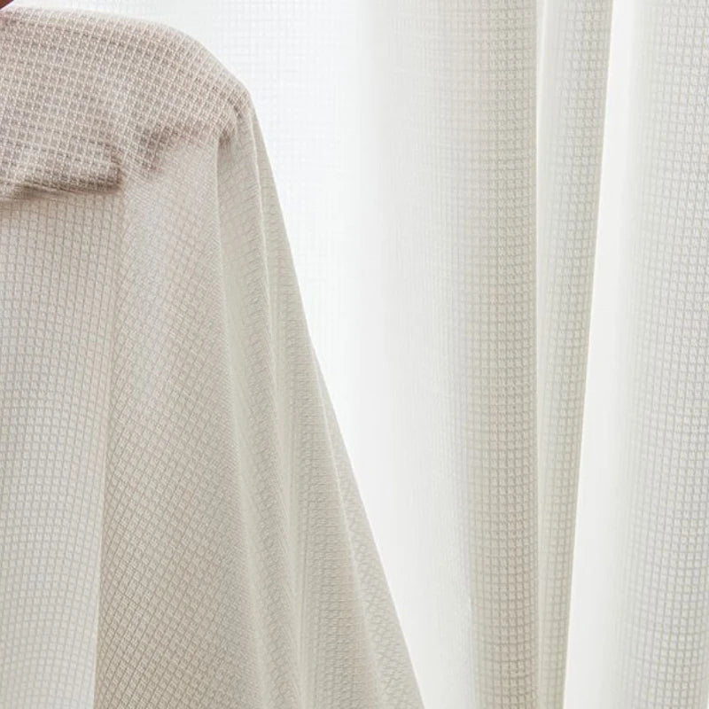 Shirley White Textured Semi-Sheer Custom Curtains - Elegant Window Treatments for Living Room, Bedroom & Home Decor