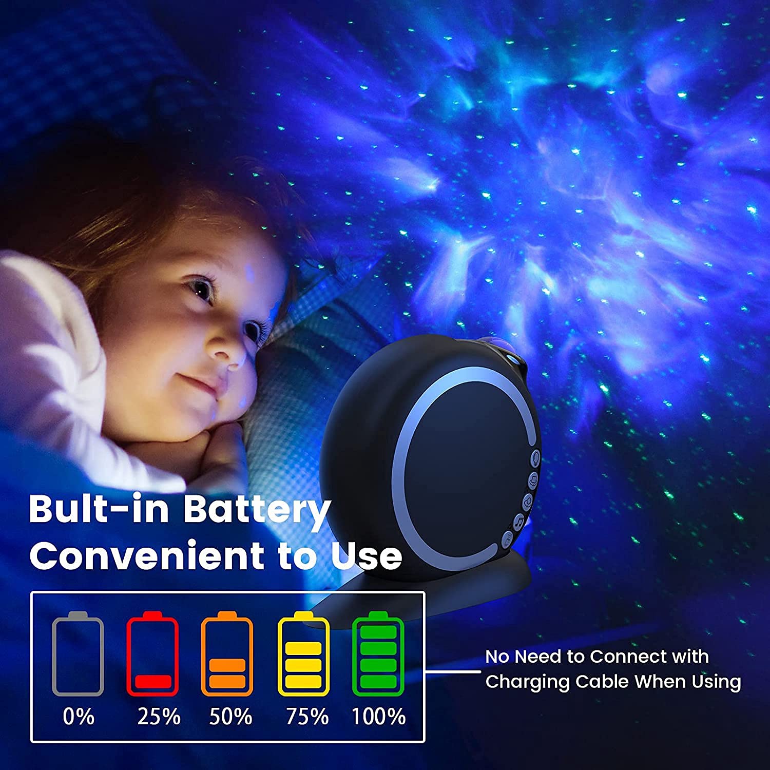 Bakemoro LED Galaxy Projector Light - Starry Night Projector with 2400mAh Battery, Timer, Remote Control & Bluetooth for Bedroom, Party, and Relaxation