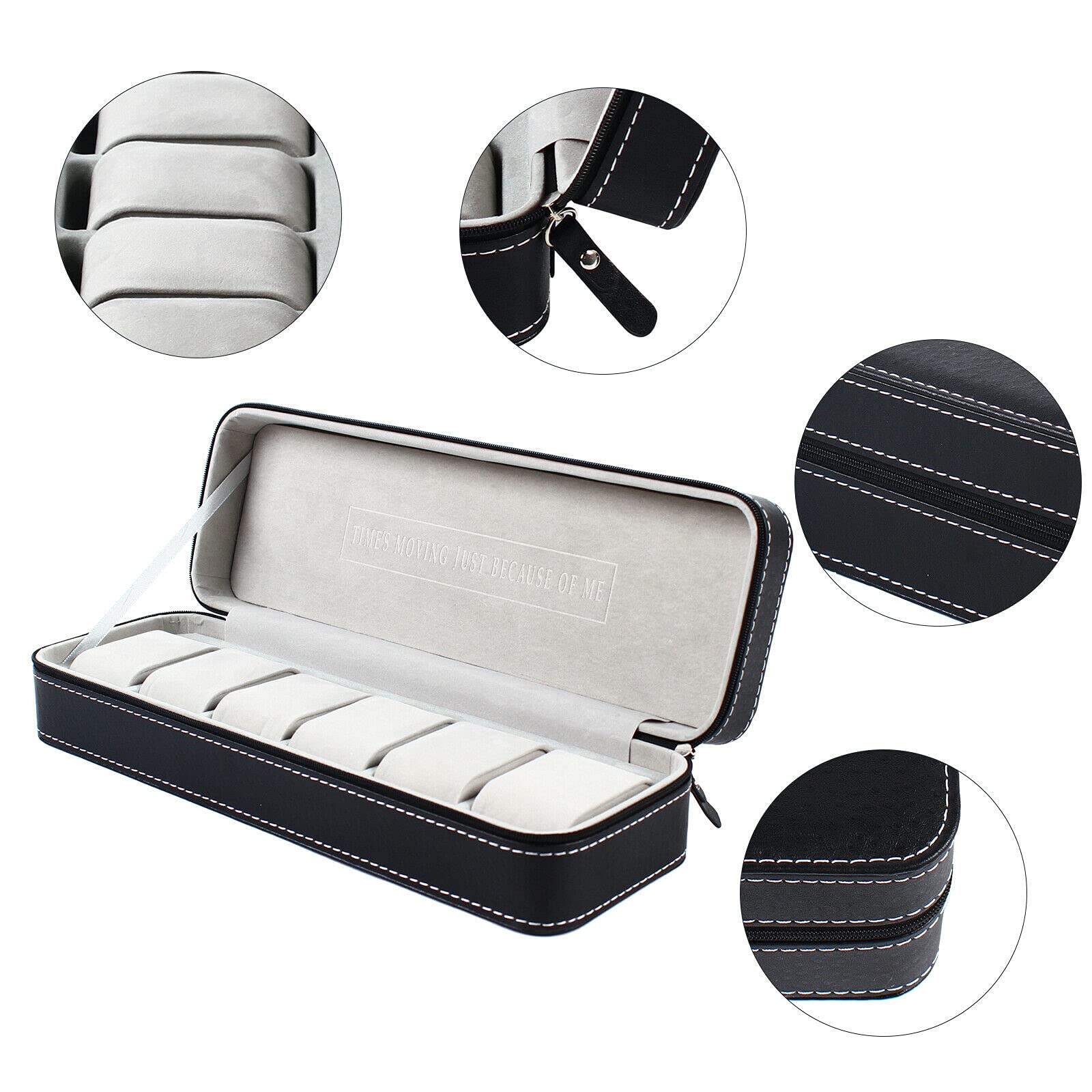 6-Slot Leather Watch Box for Men - Luxury Zipper Watch Display Case & Organizer - Perfect for Travel, Storage, and Watch Collection Display
