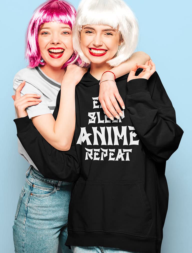 Eat Sleep Anime Repeat Women's Hoodie - Soft & Comfortable Anime Graphic Pullover Sweatshirt - Perfect for Casual Wear, Cosplay & Anime Fans