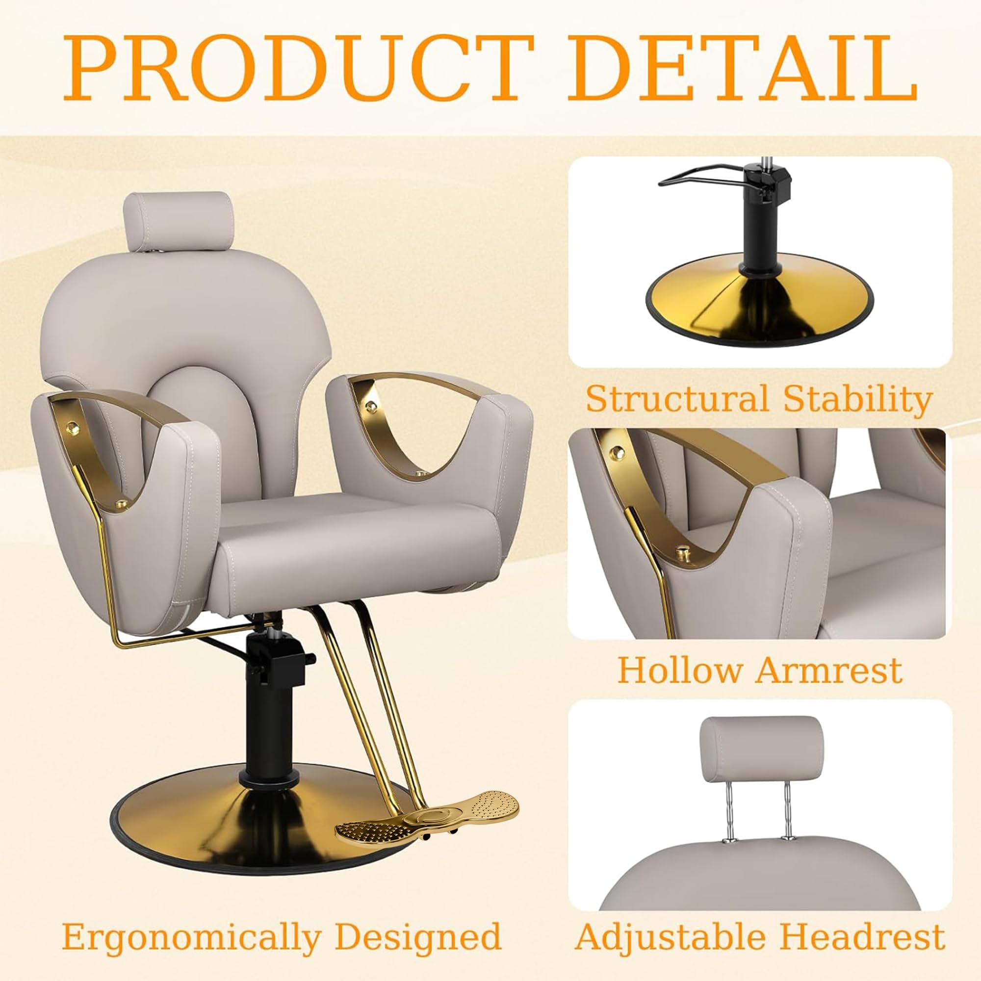 Professional 360° Swivel Adjustable Hydraulic Barber Chair with Reclining Headrest - Grey Salon Stylist Chair for Hairdressers & Beauty Professionals | Perfect for Hair Salons, Barber Shops & Home Grooming Stations