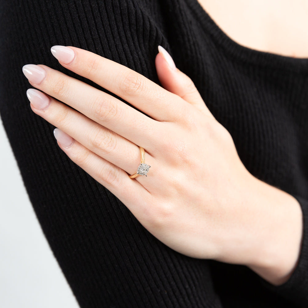 9ct Yellow Gold 1/5 Carat Diamond Ring with Brilliant Princess & Baguette Cut Diamonds - Elegant Engagement, Wedding & Anniversary Jewelry Gift for Women