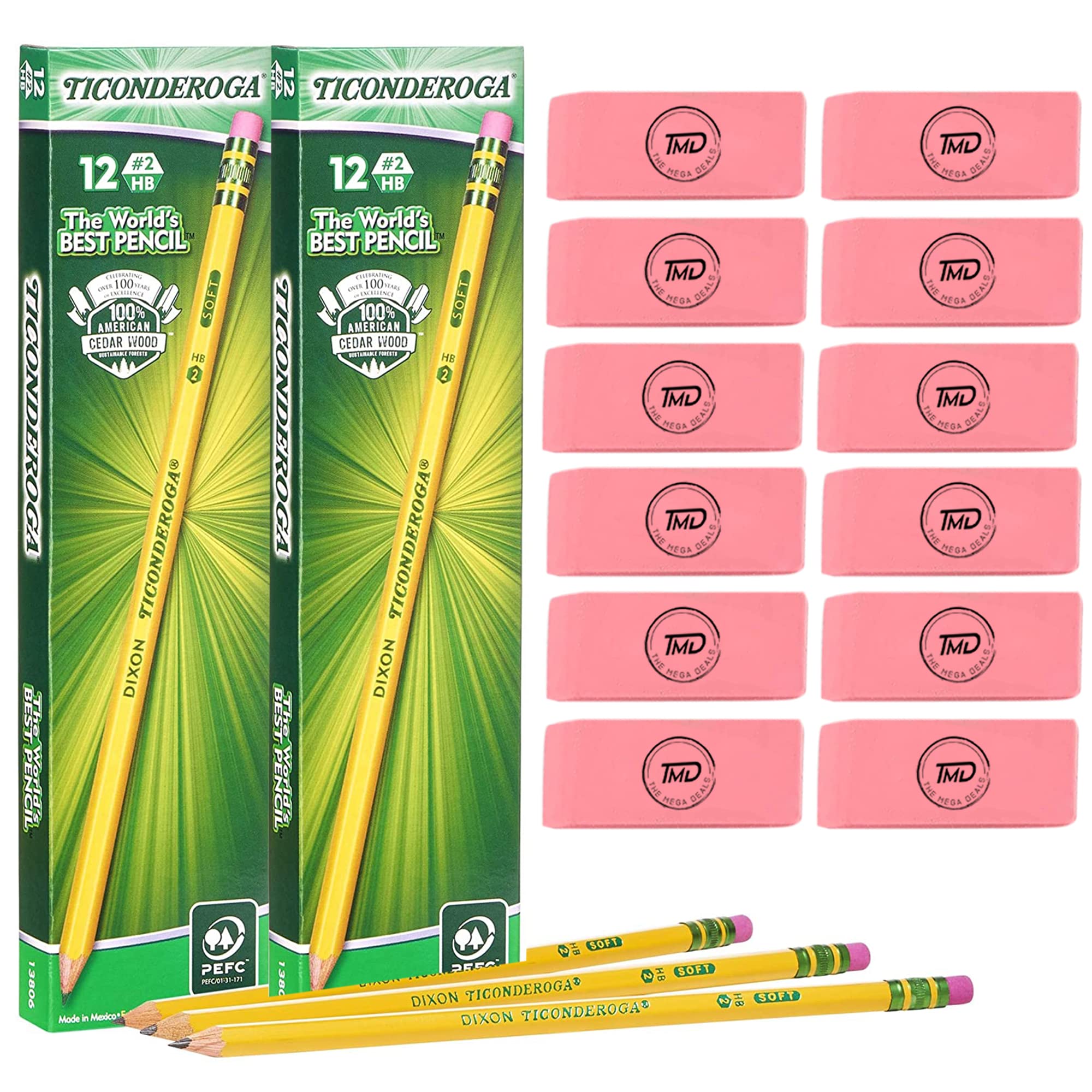 #2 Wood Pencils with Erasers for Kids - Best School Supplies for Writing, Drawing & Homework - Bulk Pack of Premium Pink Eraser Pencils for Classroom & Home Use