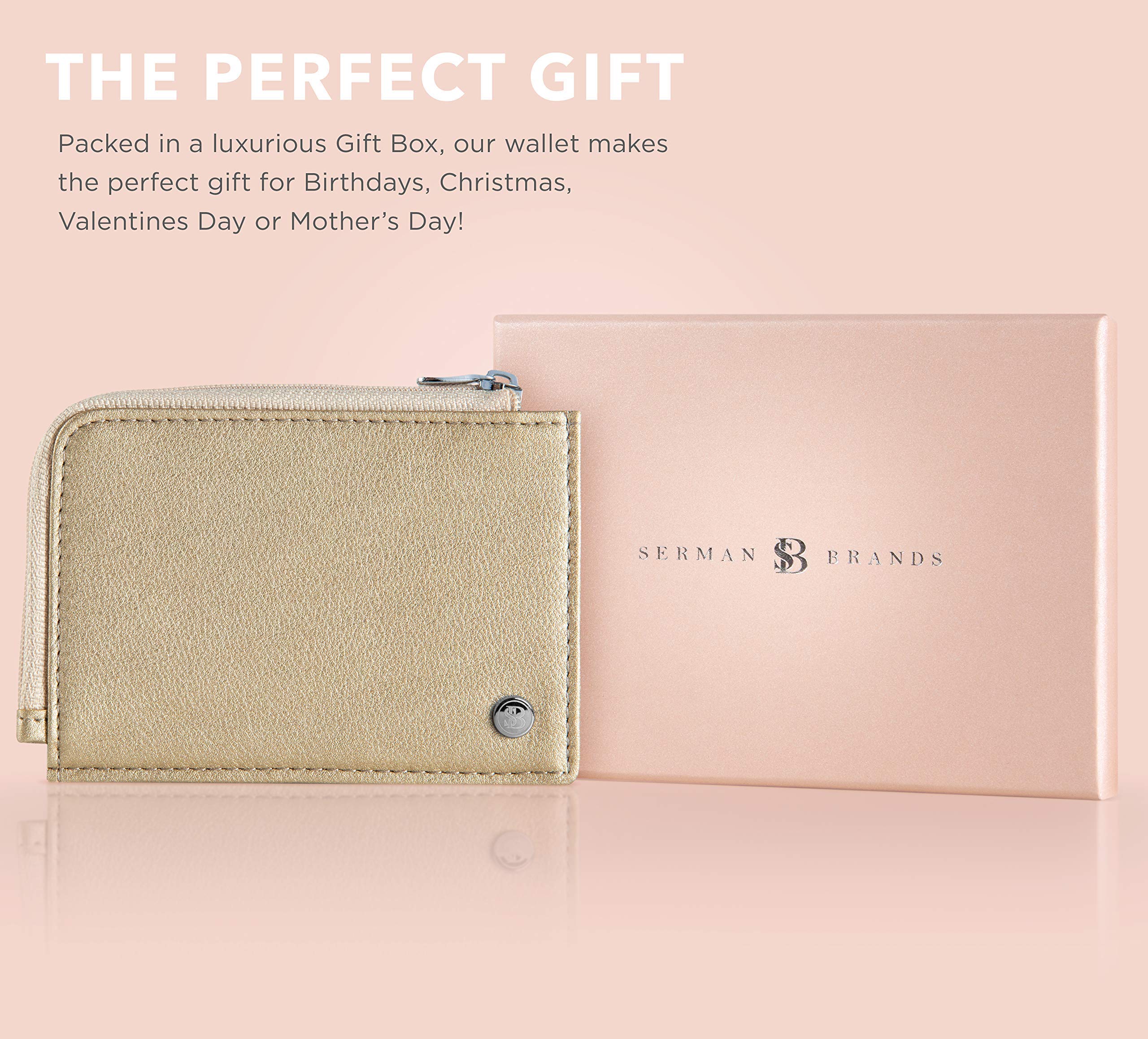 SERMAN BRANDS RFID Blocking Leather Wallet for Women - Compact Small Zipper Pocket Purse with Credit Card Holder | Luxury Minimalist Design for Everyday Use, Travel & Shopping