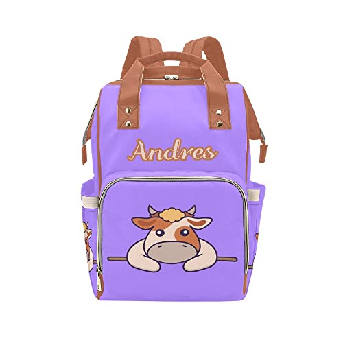 Personalized Purple Cow Diaper Backpack - Travel & Nursing Bag for Parents