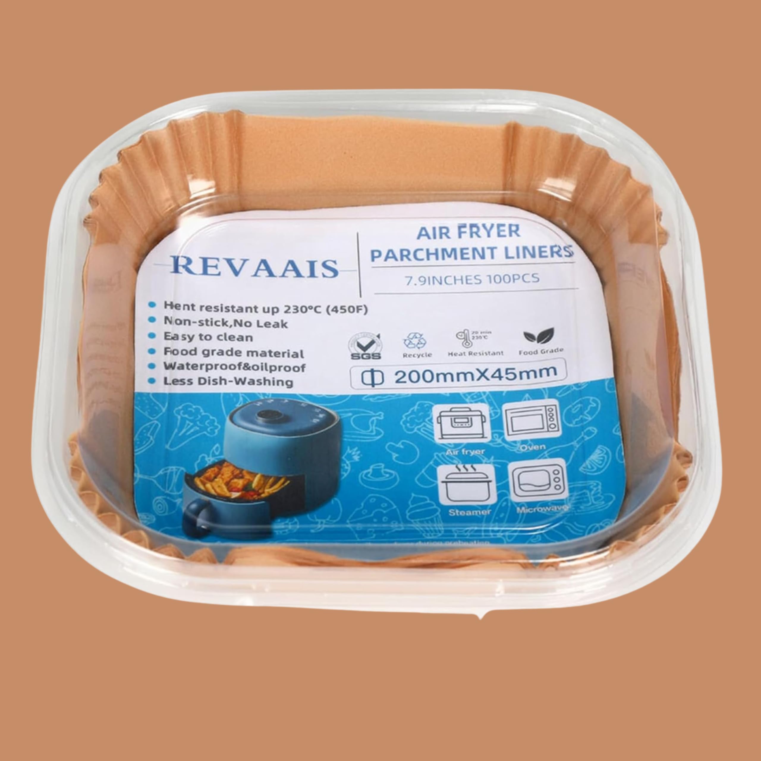 REVAIS 7.9 Inch Disposable Air Fryer Liners - Unbleached Parchment Paper for Ninja Air Fryer & Other Brands | Perfect for Air Fryer Basket | Ideal for Healthy Cooking, Quick Cleanup & Family Meals