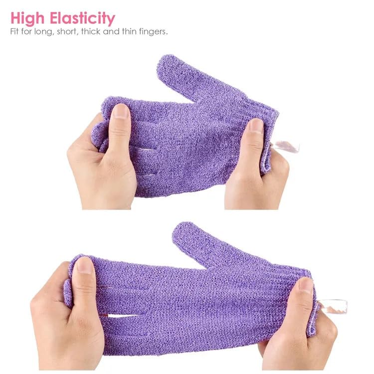 MobFest® Exfoliating Bath Gloves for Men & Women - Dead Skin Removal Scrubber - Soft Exfoliating Mittens for Smooth Skin - Set of 3 Multicolor - Perfect for Shower, Spa & Body Care Routine