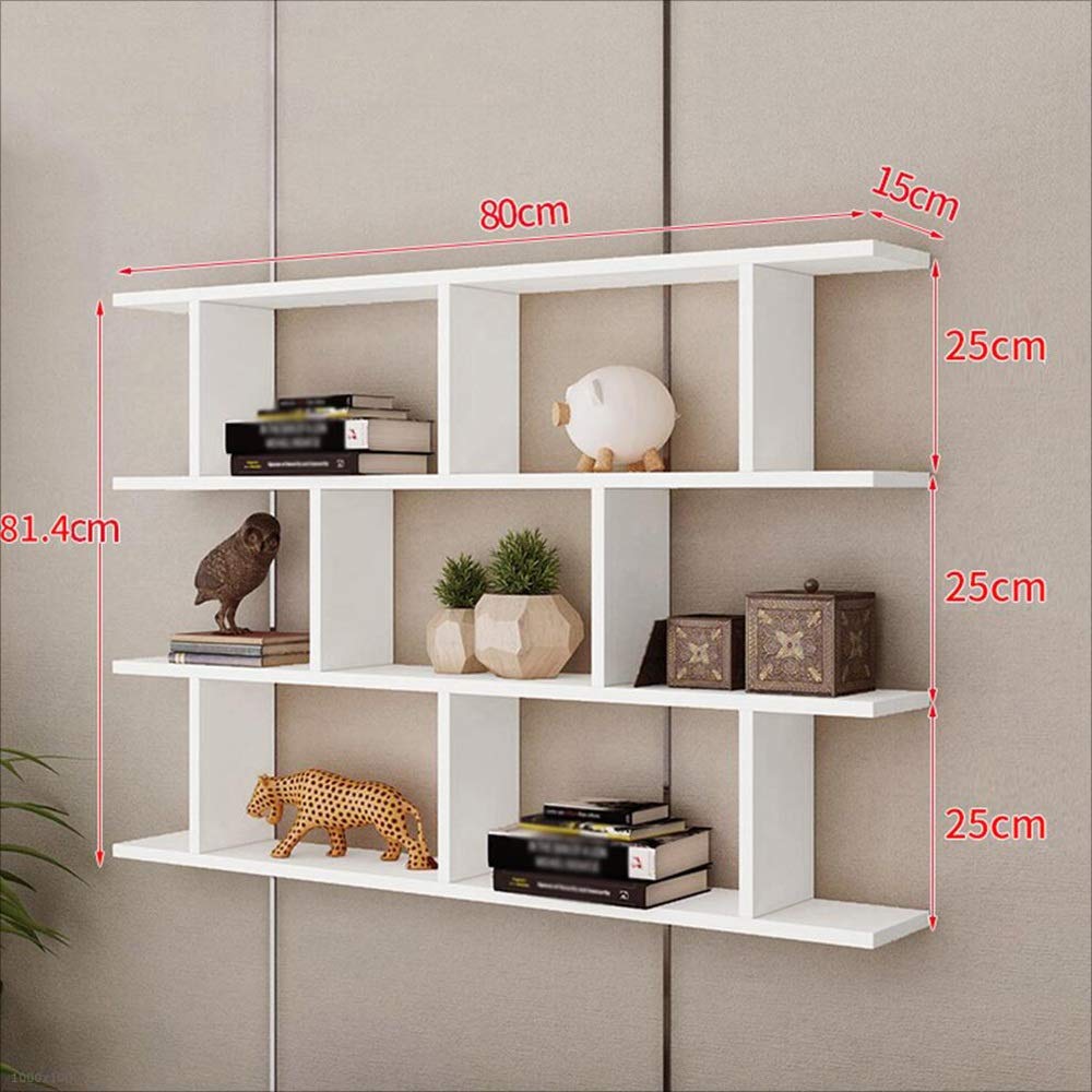 YNN Floating Bookshelf - White Wall Mounted Decorative Storage Rack (80x15x81.4cm) - Perfect for Living Room, Bedroom & Office Organization